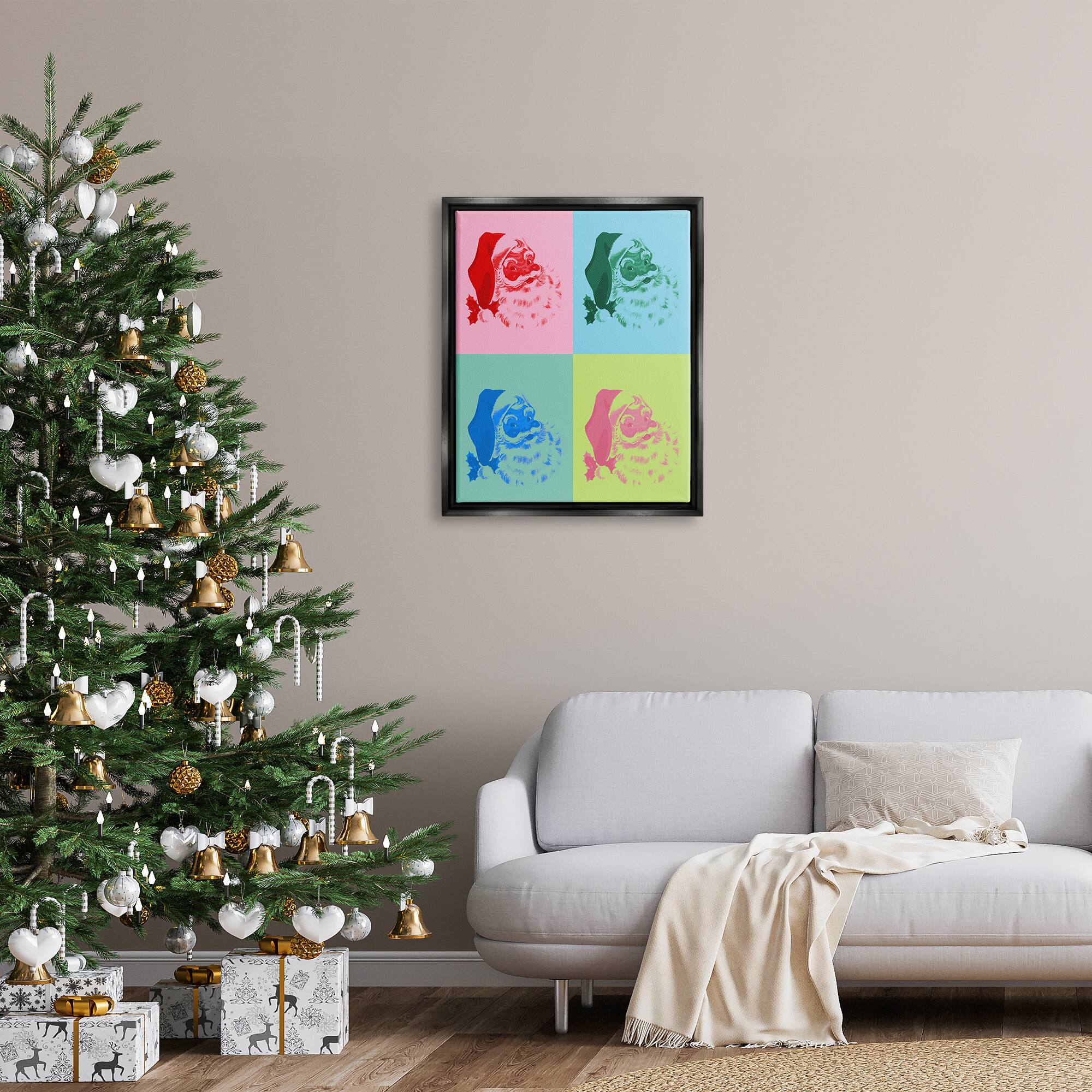 Stupell Industries Pop Style Christmas Santa Framed Floater Canvas Wall Art