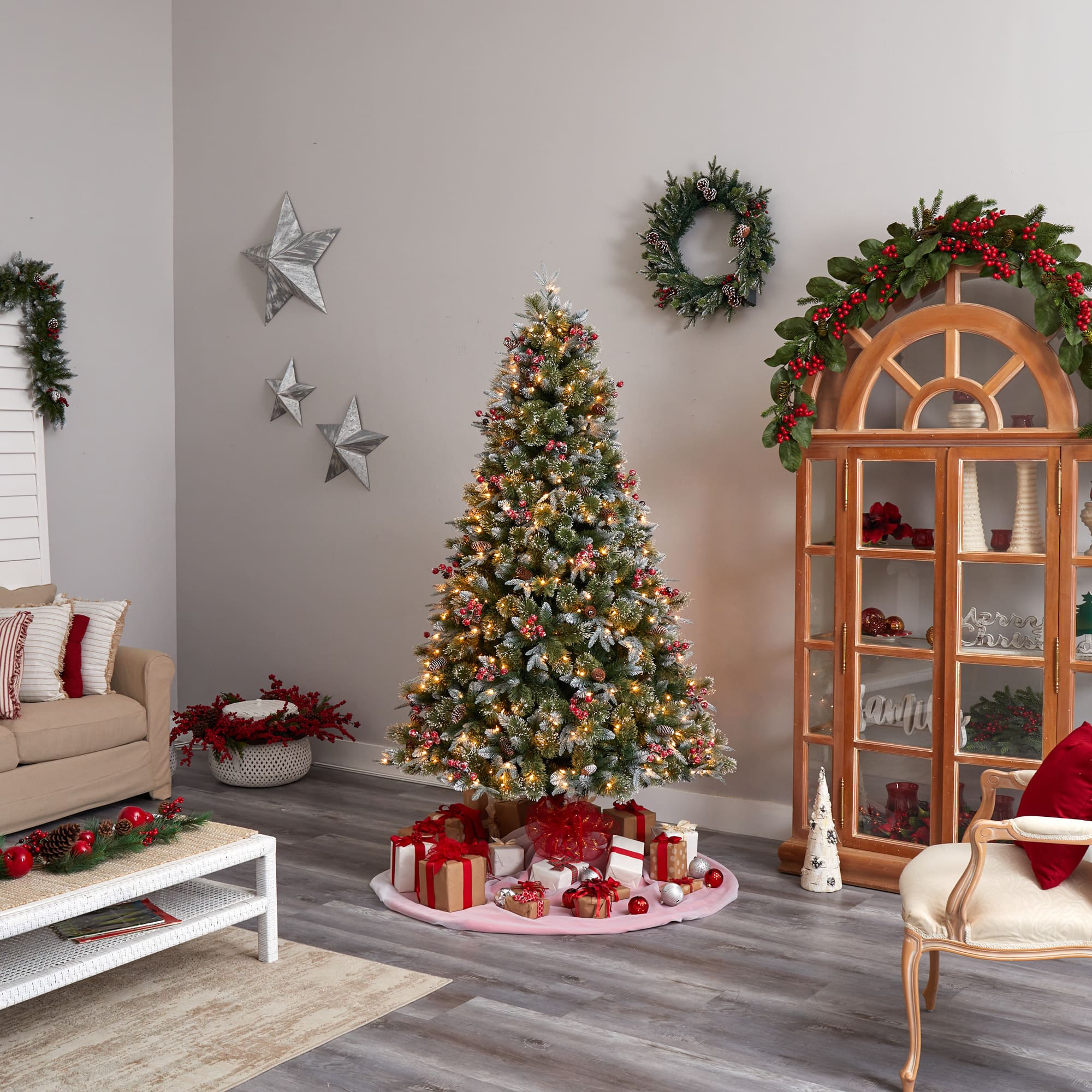 7.5ft. Pre-Lit Snow Tipped Aspen Spruce Artificial Christmas Tree, White LED Lights