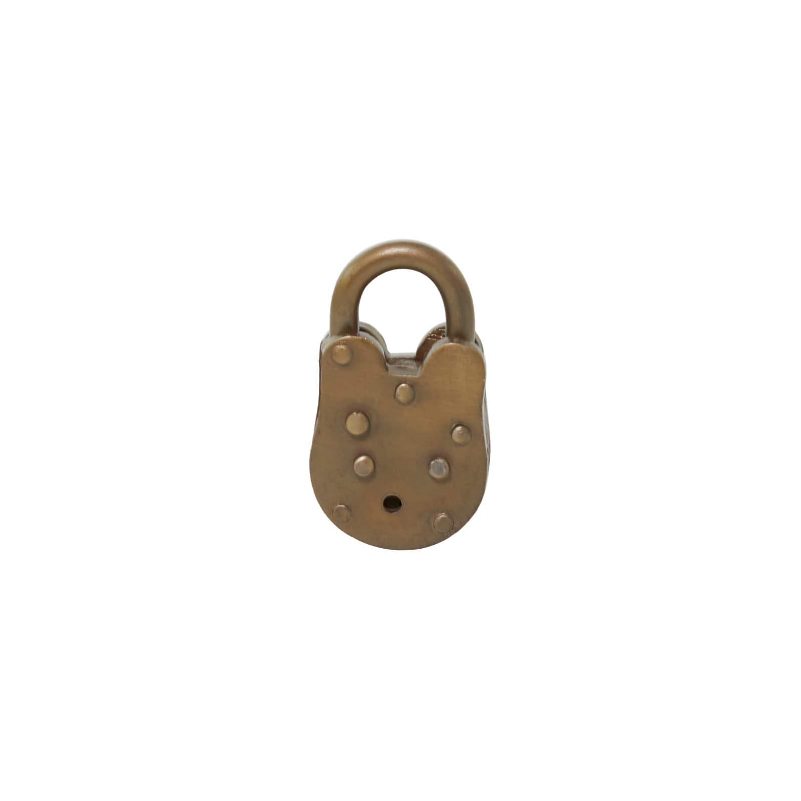 3" Bronze Metal Studded Lock and Key with Distressed Details
