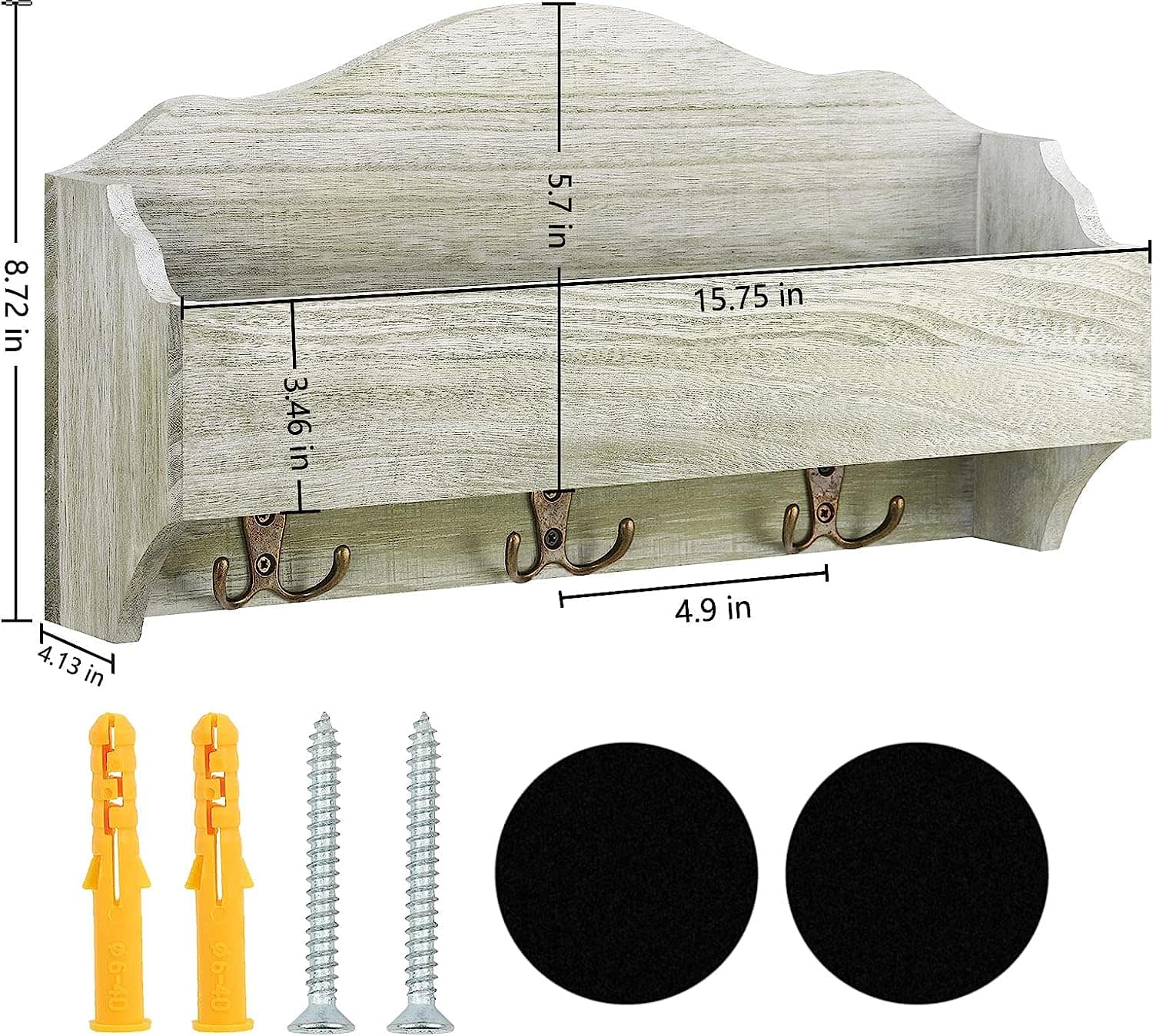 NEX™ Olive Green Wall-Mounted Wooden Key Rack with 3 Double Key Hooks