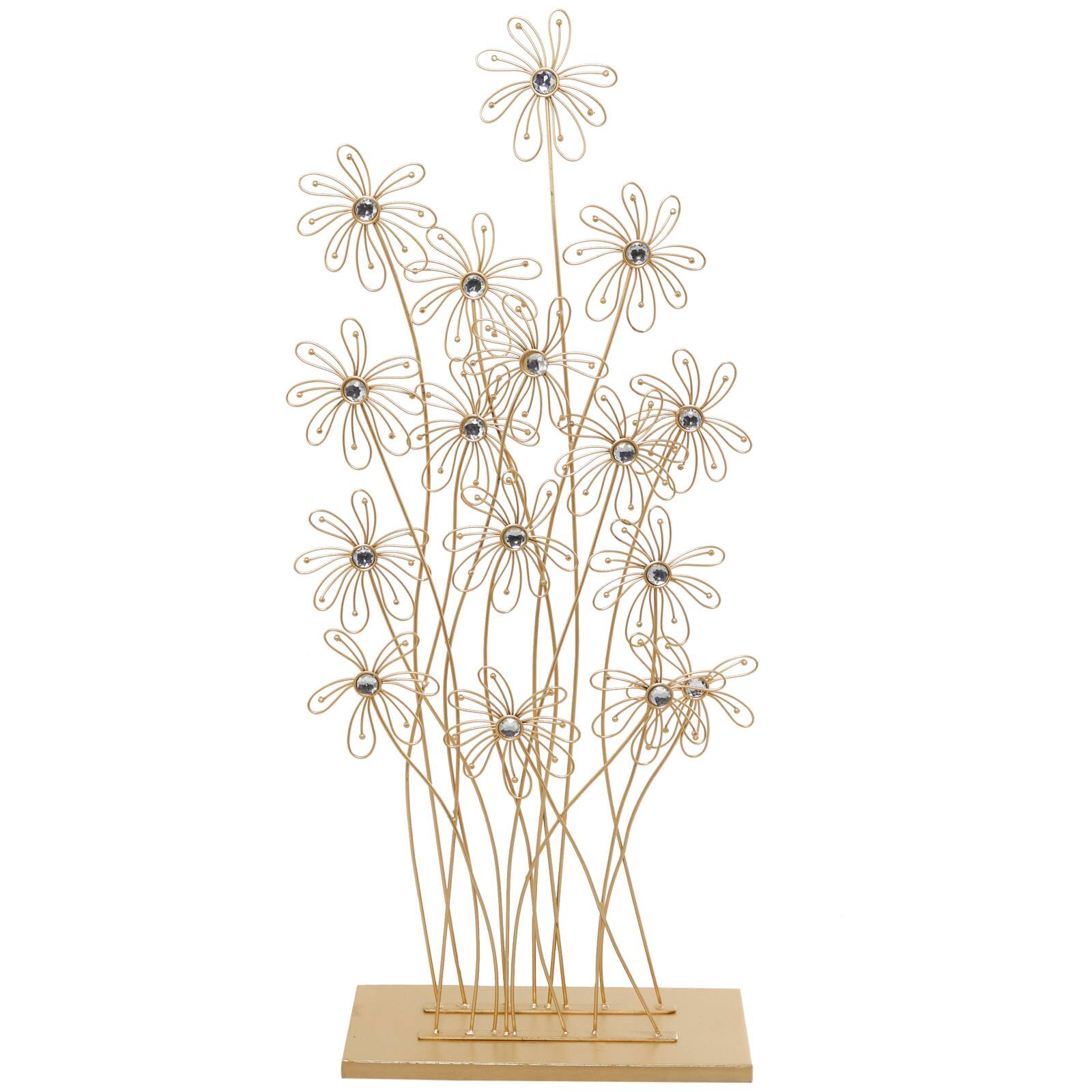 3.25ft. Gold Colored Metal Floral Sculpture with Crystal Embellishments