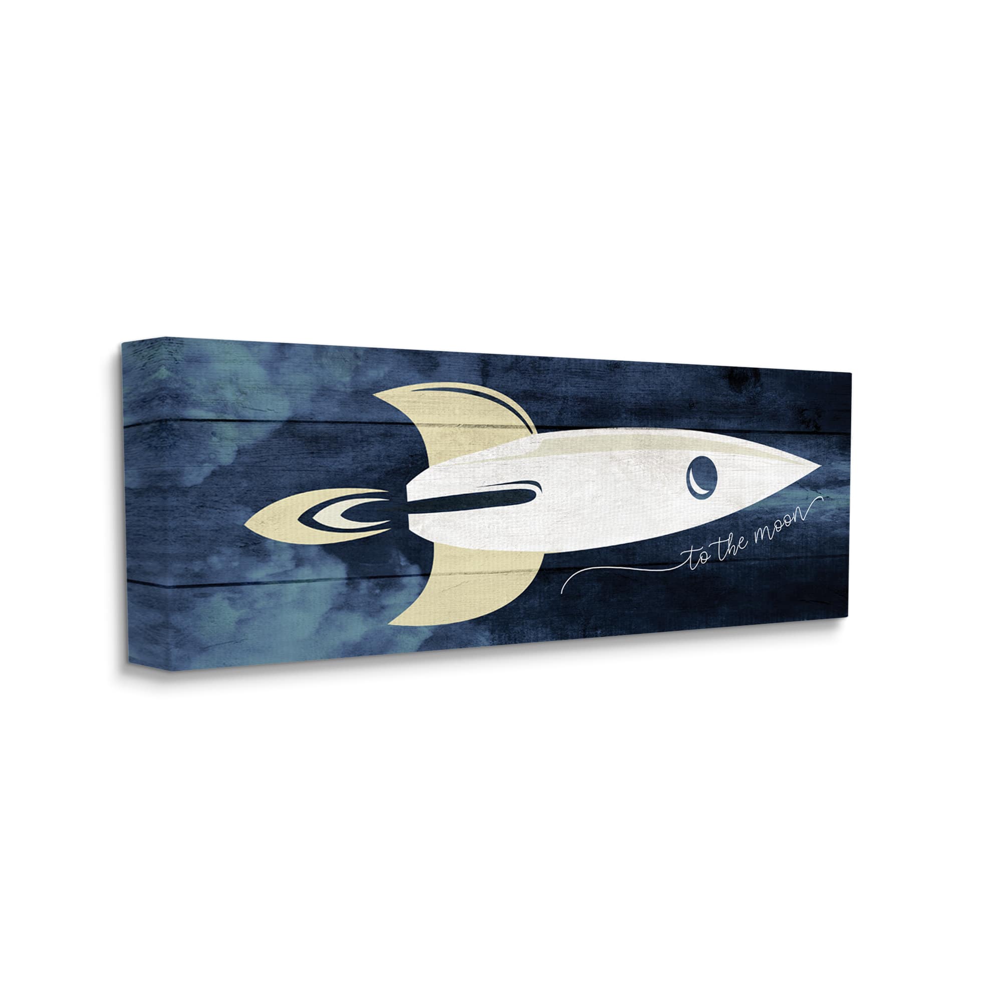 Stupell Industries To The Moon Phrase Rustic Space Ship Blue Canvas Wall Art