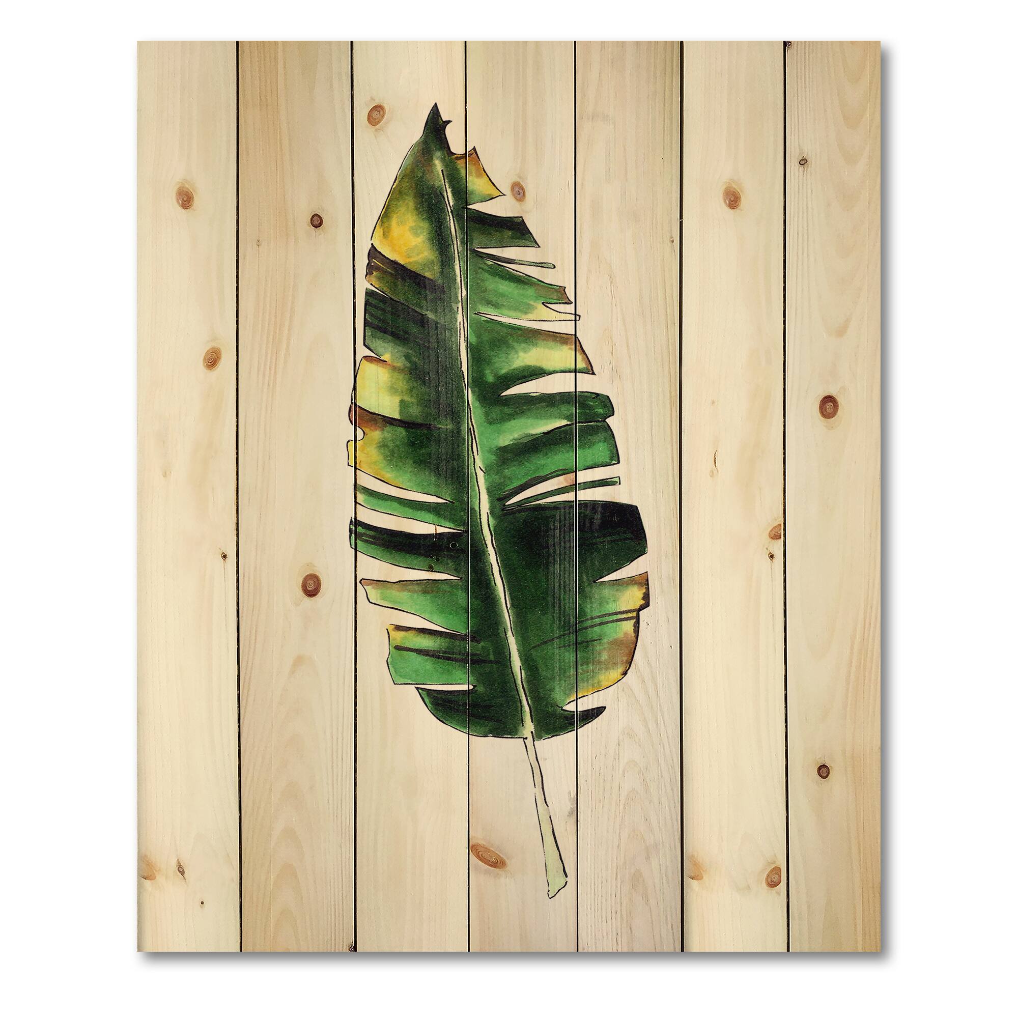 Designart - Single Banana Leaf - Bohemian & Eclectic Print on Natural Pine Wood