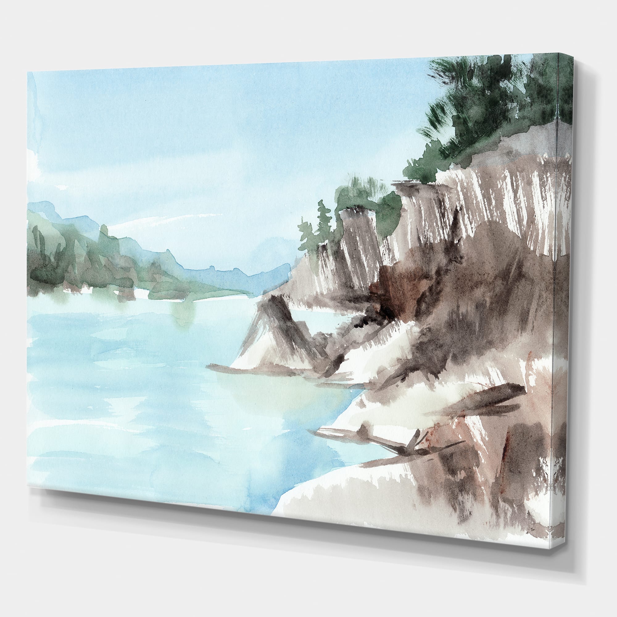 Designart - Rocks By The Blue Lake - Lake House Canvas Wall Art Print
