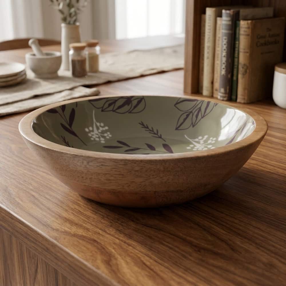 9.75" Plant Patterned Wood Bowl by Ashland®