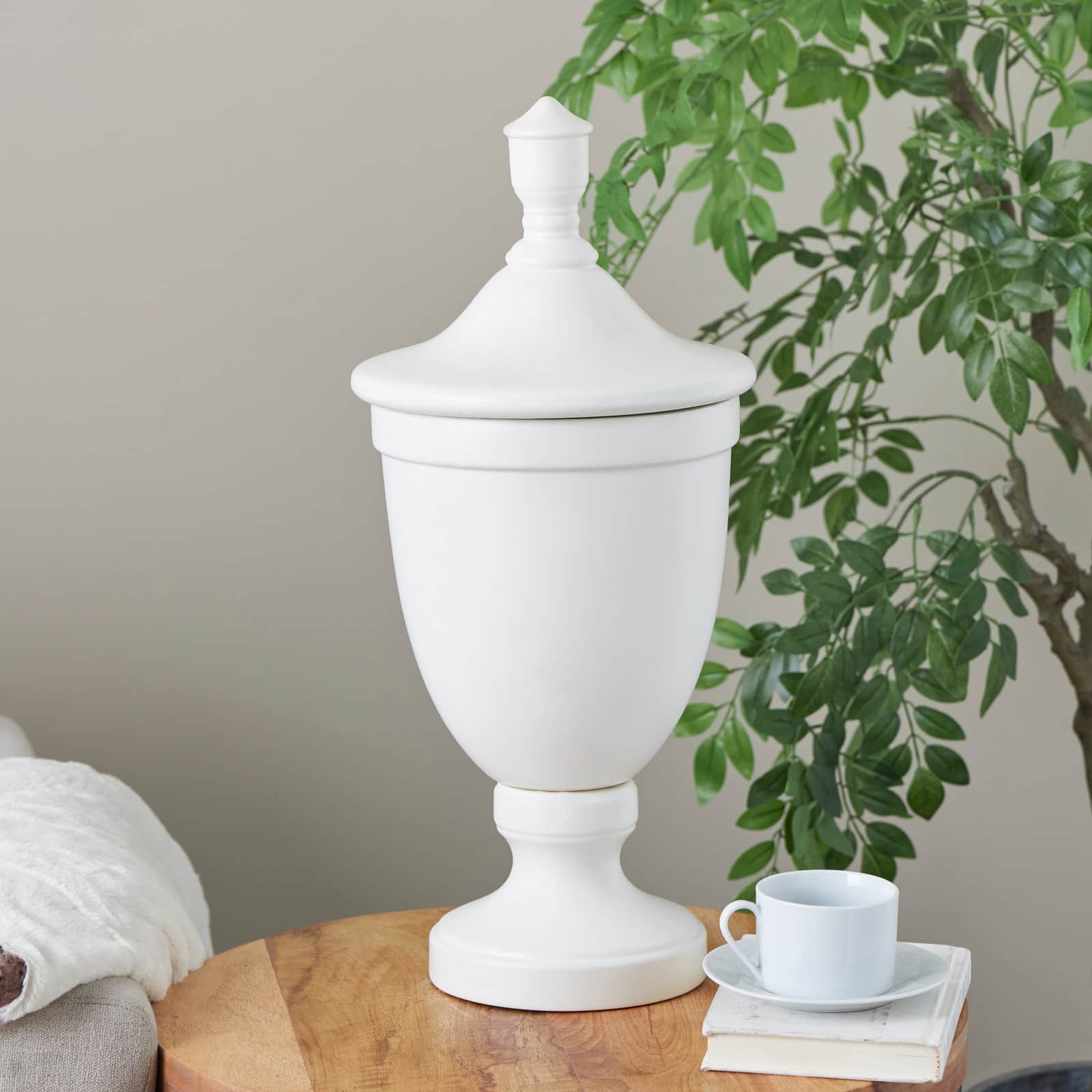 22" White Ceramic Fluted Urn Jar