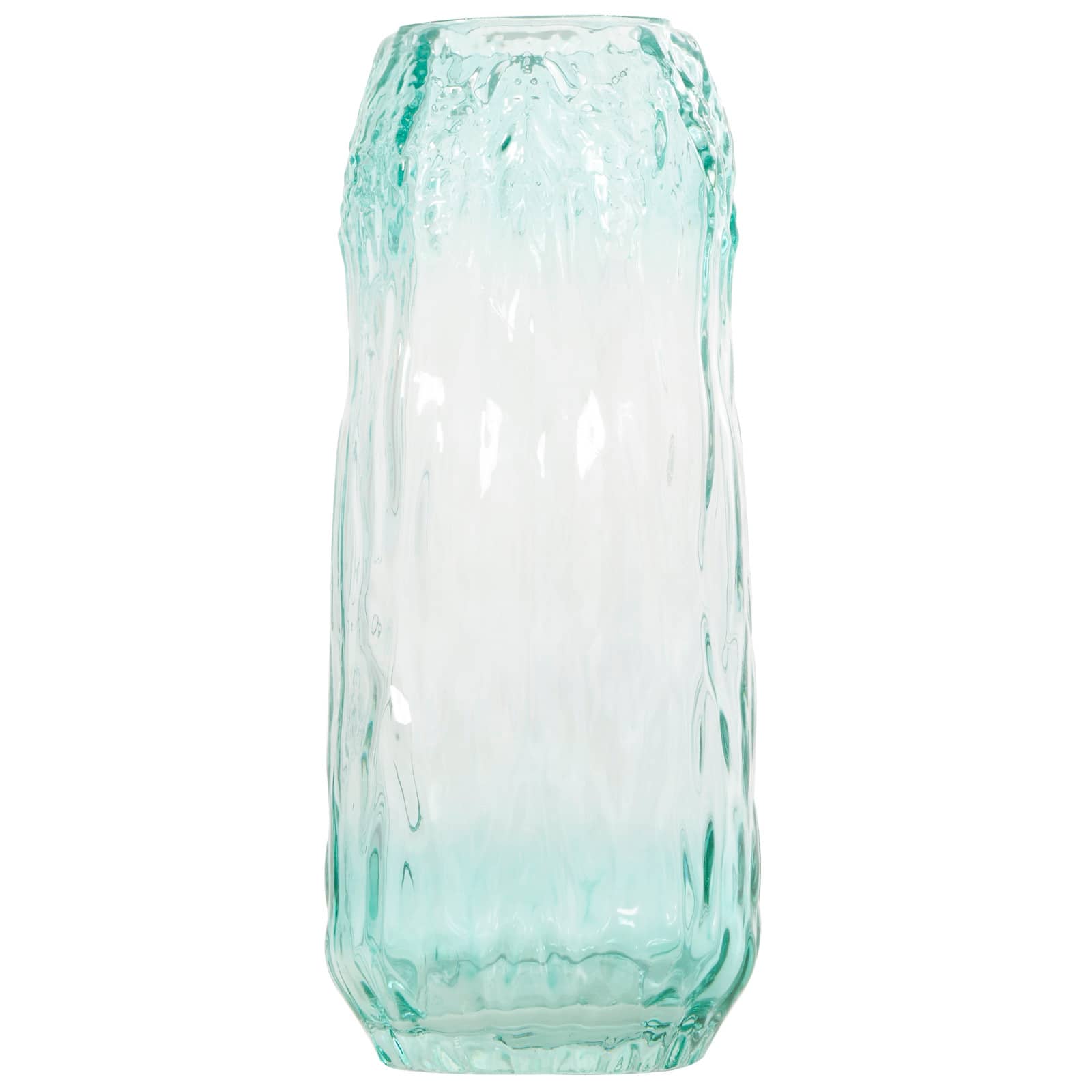 11" Green Ombre Handmade Abstract Textured Rectangular Glass Vase
