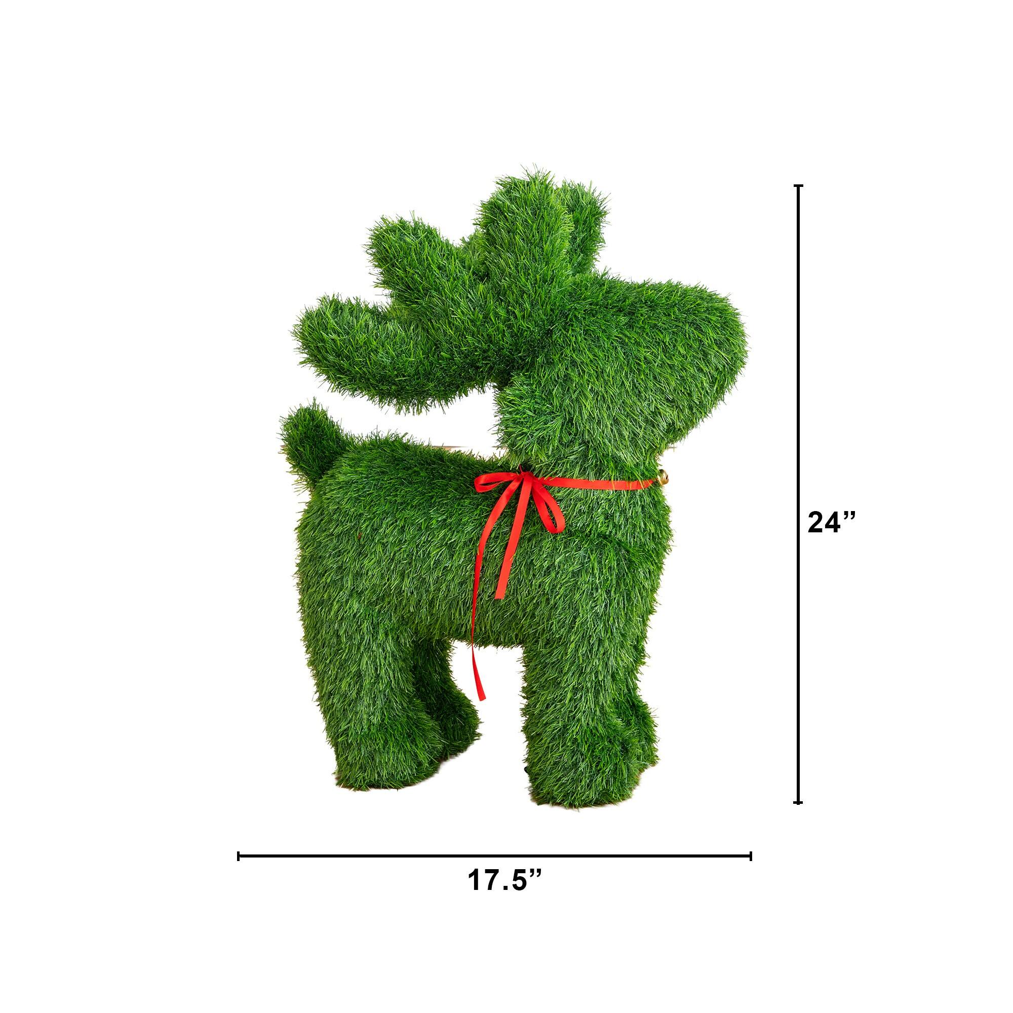 Nearly Natural 2ft. Green UV Resistant Artificial Christmas Grass Garden Plush Topiary Reindeer