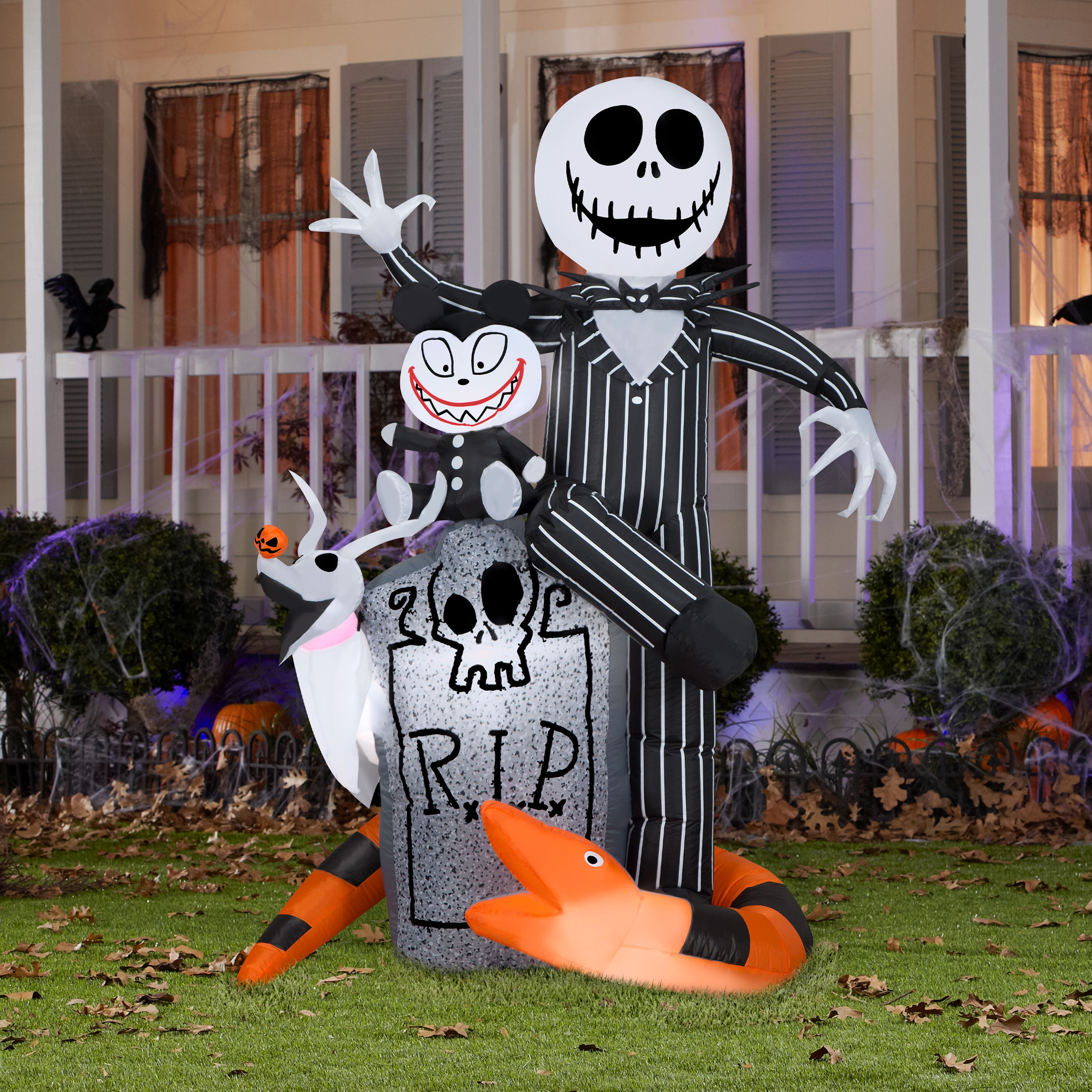 5.5ft. Airblown® Disney® Inflatable Jack Skellington Halloween Scene with Scary Teddy, Zero & Snake Lighted Décor