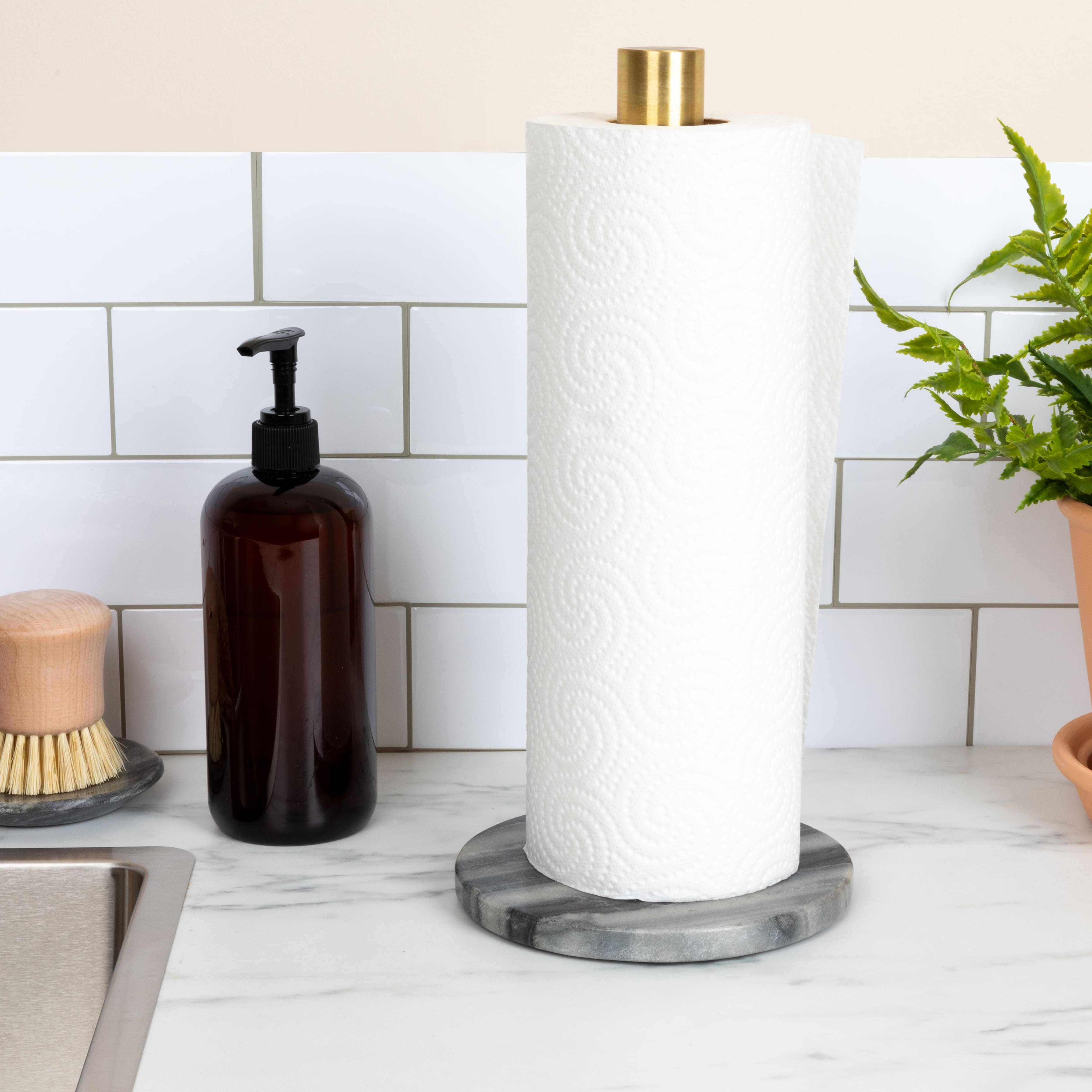 Hello Honey® 12" Modern Marble with Brass Detail Paper Towel Holder
