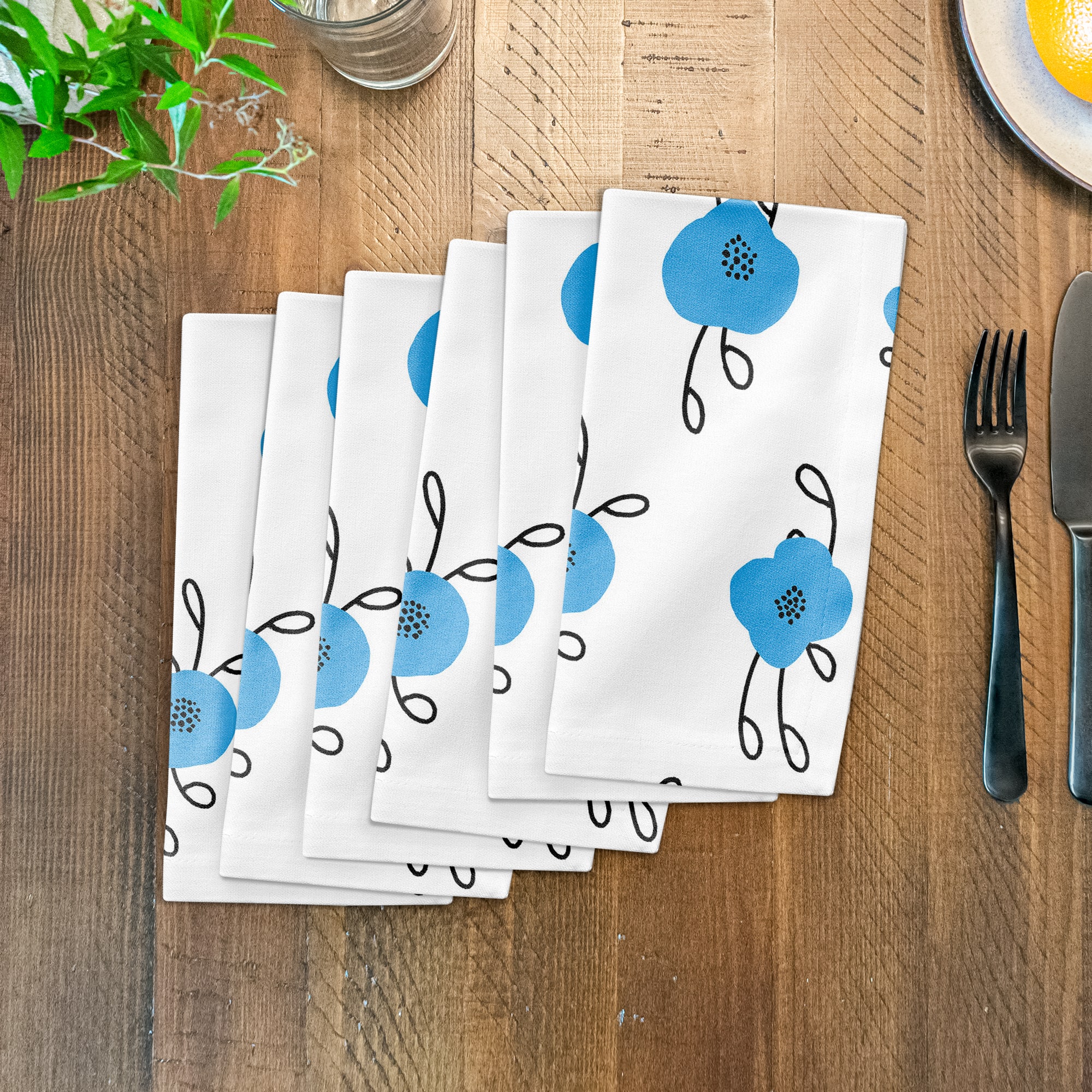 Blue Blooms 10" x 10" Cotton Twill Napkin