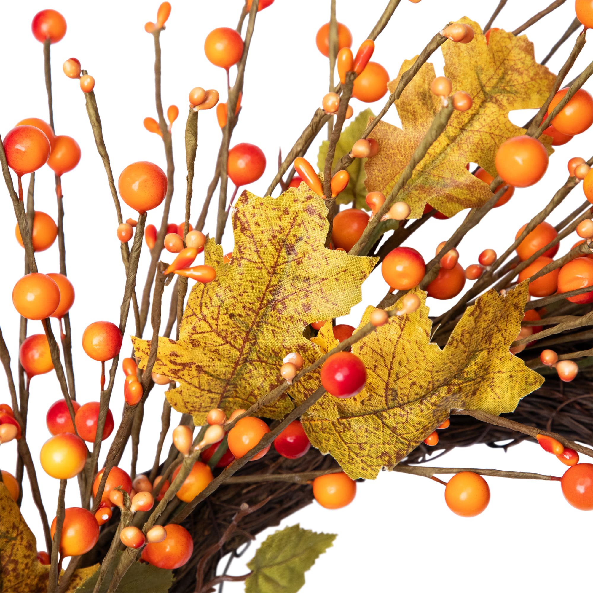 22" Orange Berries & Yellow Leaves Fall Harvest Wreath