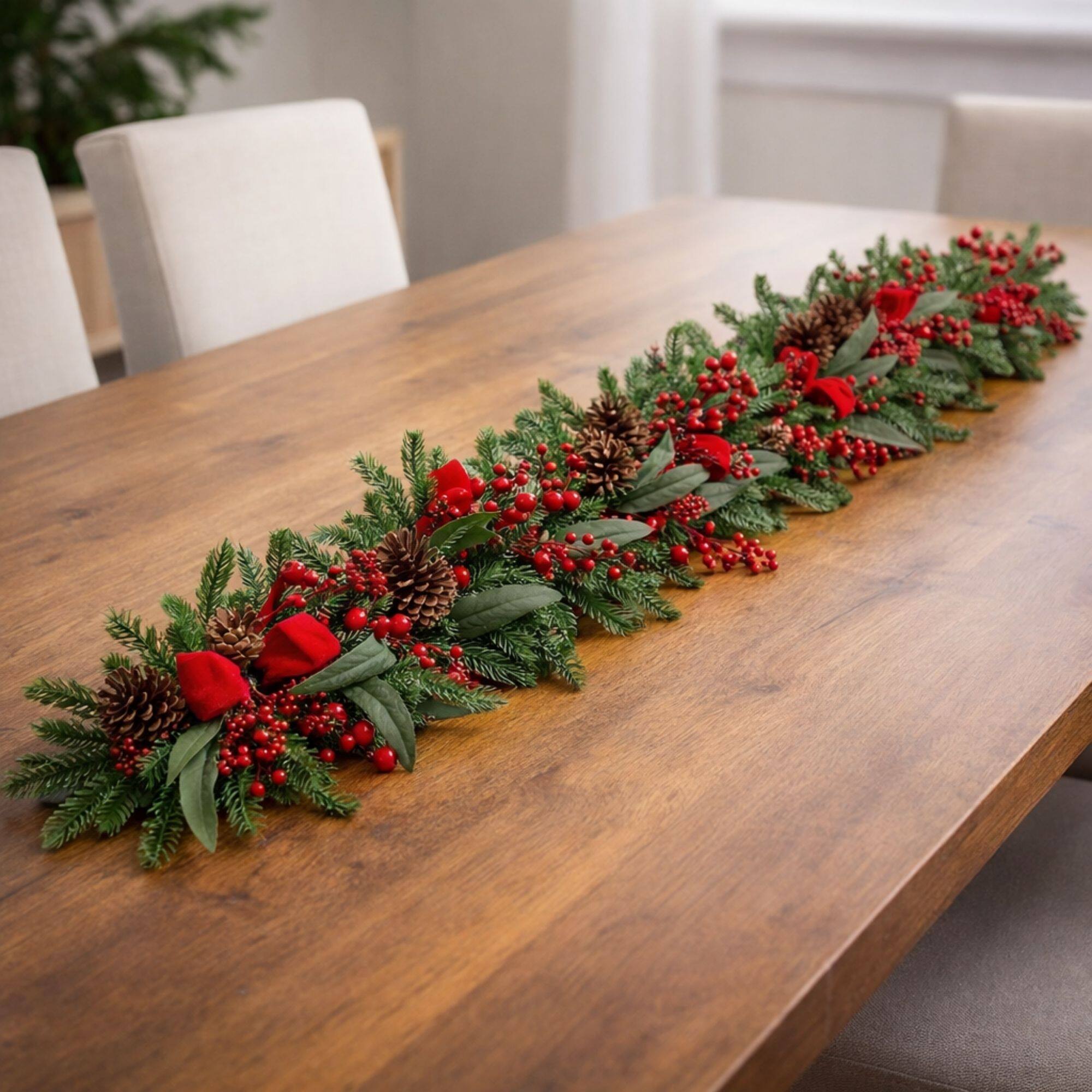Melrose 6ft. Green Fresh Touch Pine, Pinecones & Berry with Ribbon Decorative Garland