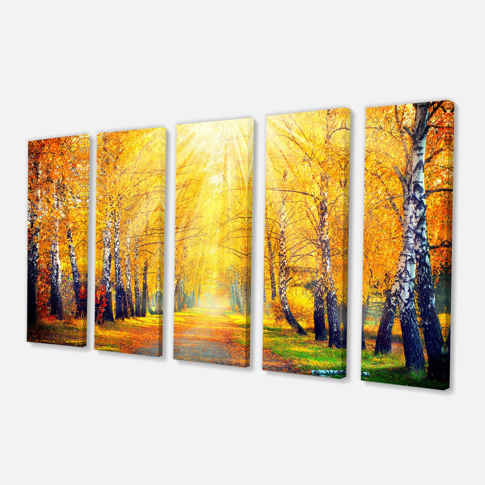 Designart - Yellow Autumn Trees in Sunray