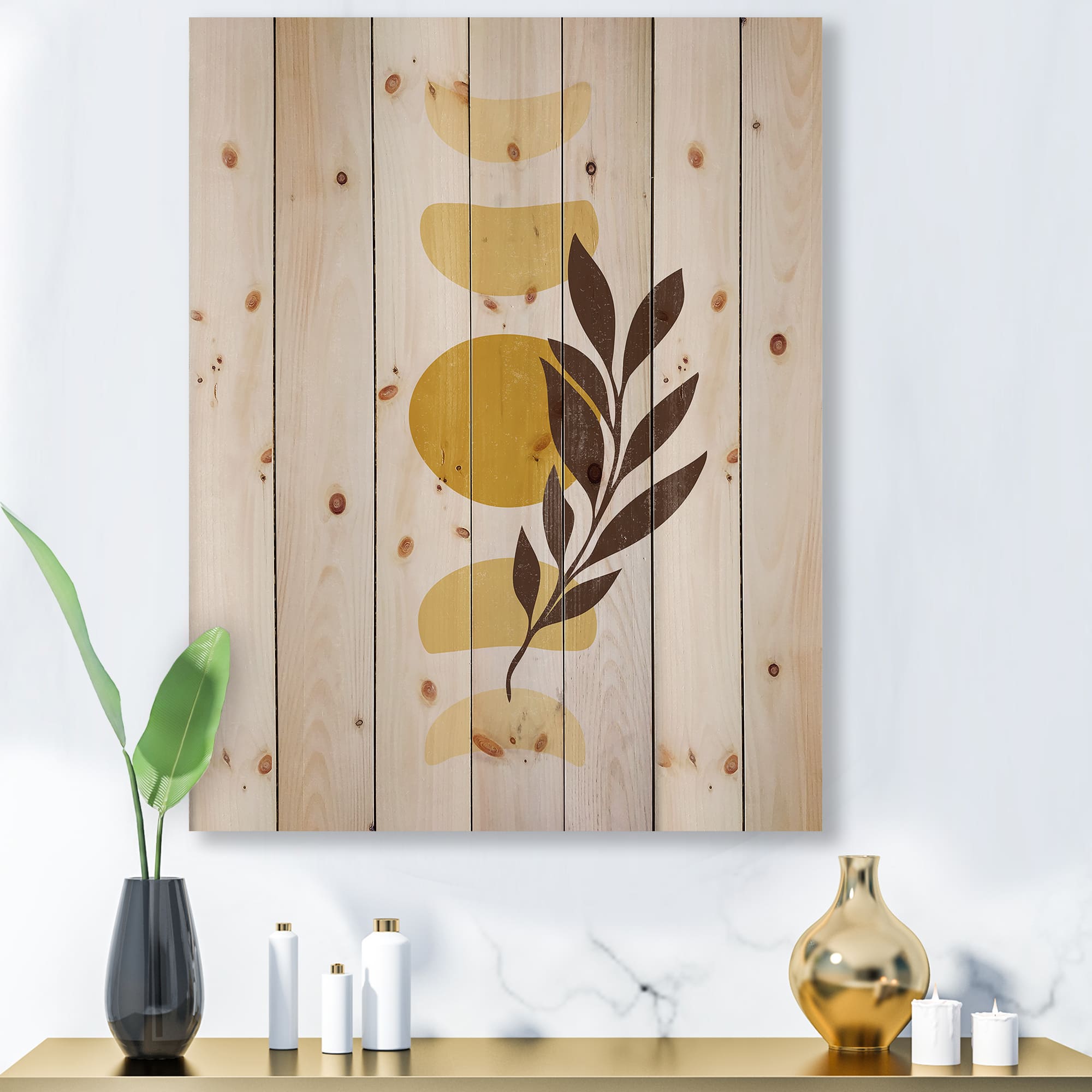 Designart - Abstract Geometrical Sun and Moon With Leaf VII