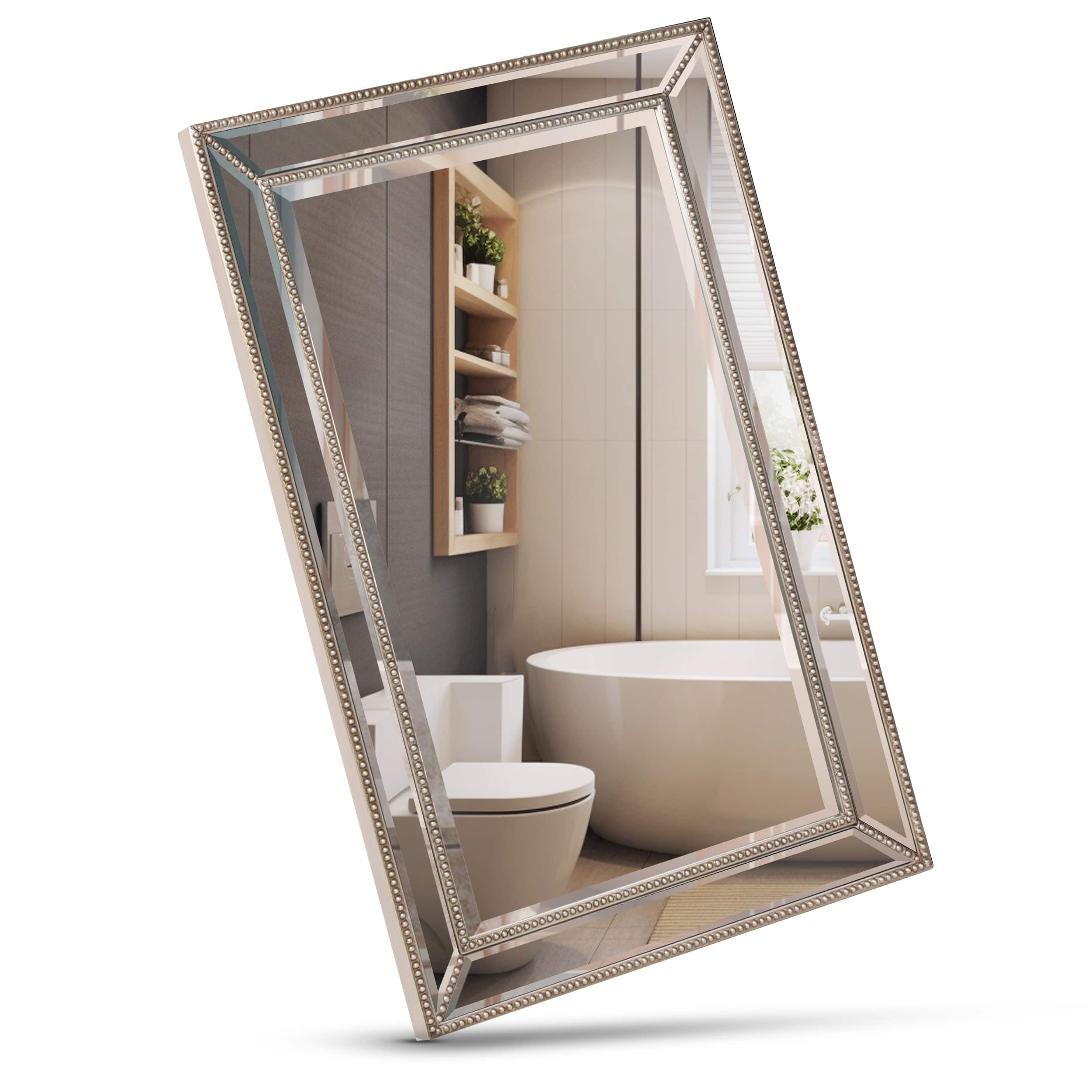 Head West Beaded Champagne Silver Framed Wall Vanity Mirror