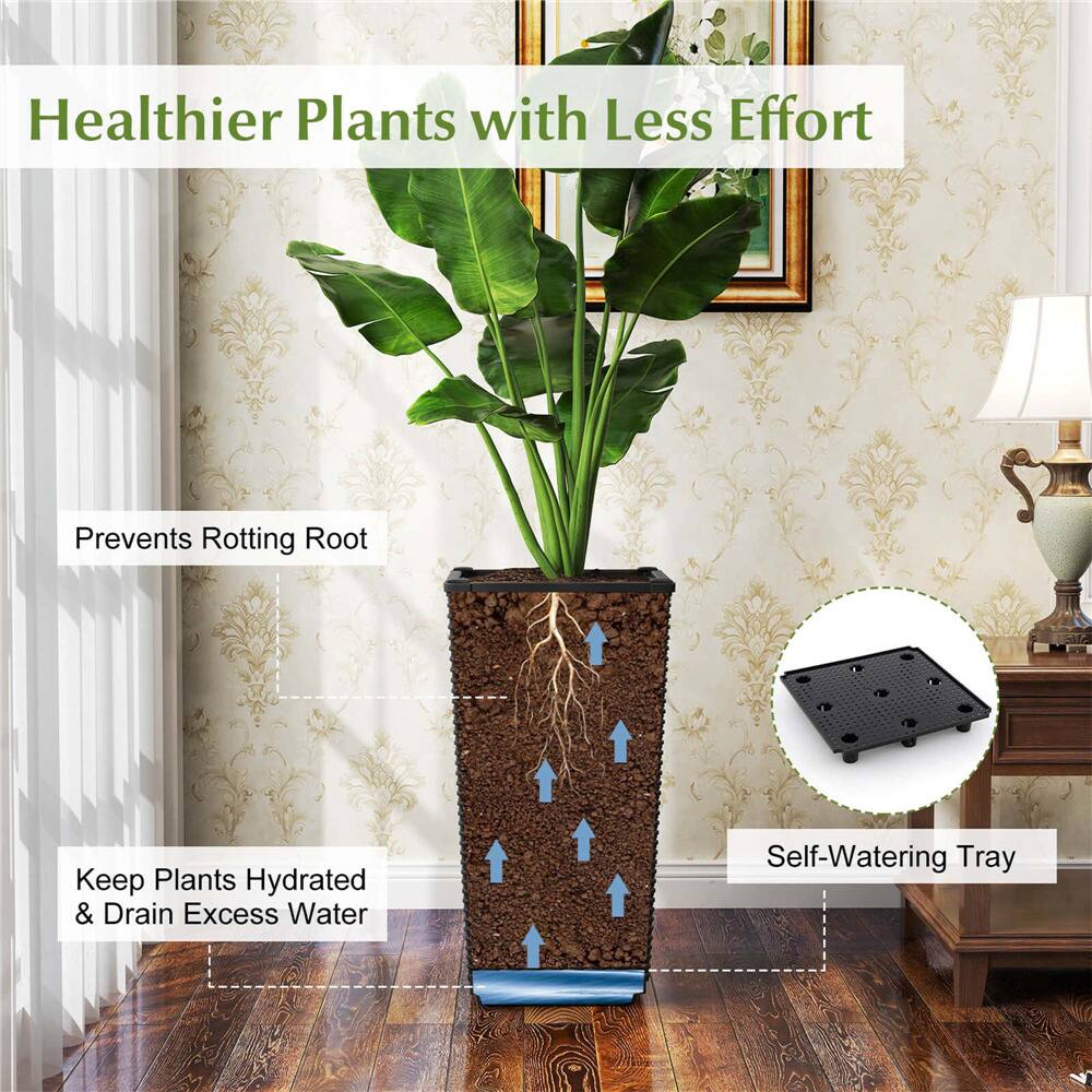 Costway 23" Tall Planters PP Rattan Wicker Plant Pot Self-watering Tree Pots