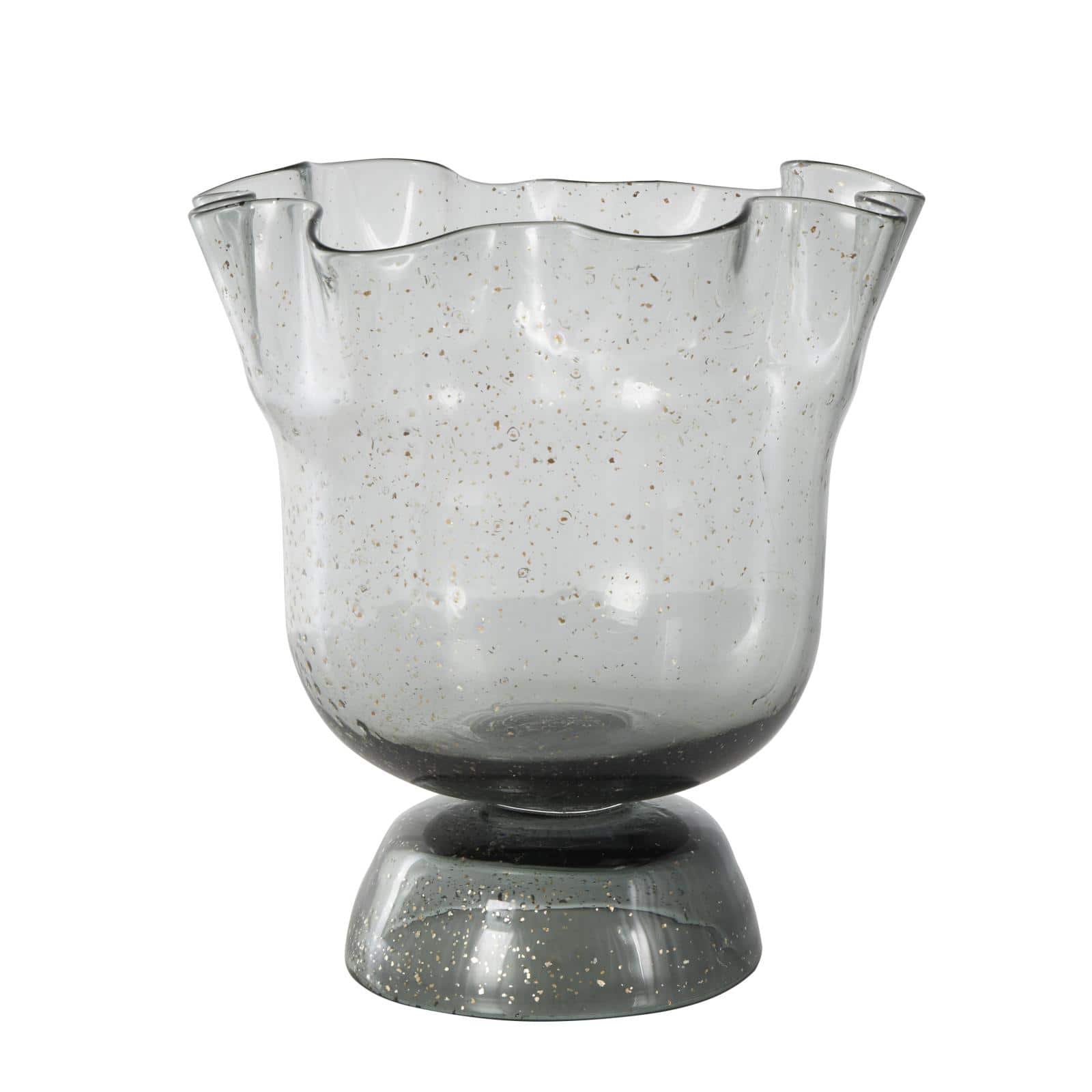 Black Glass Vase Set with Wavy Opening & Gold Speckles