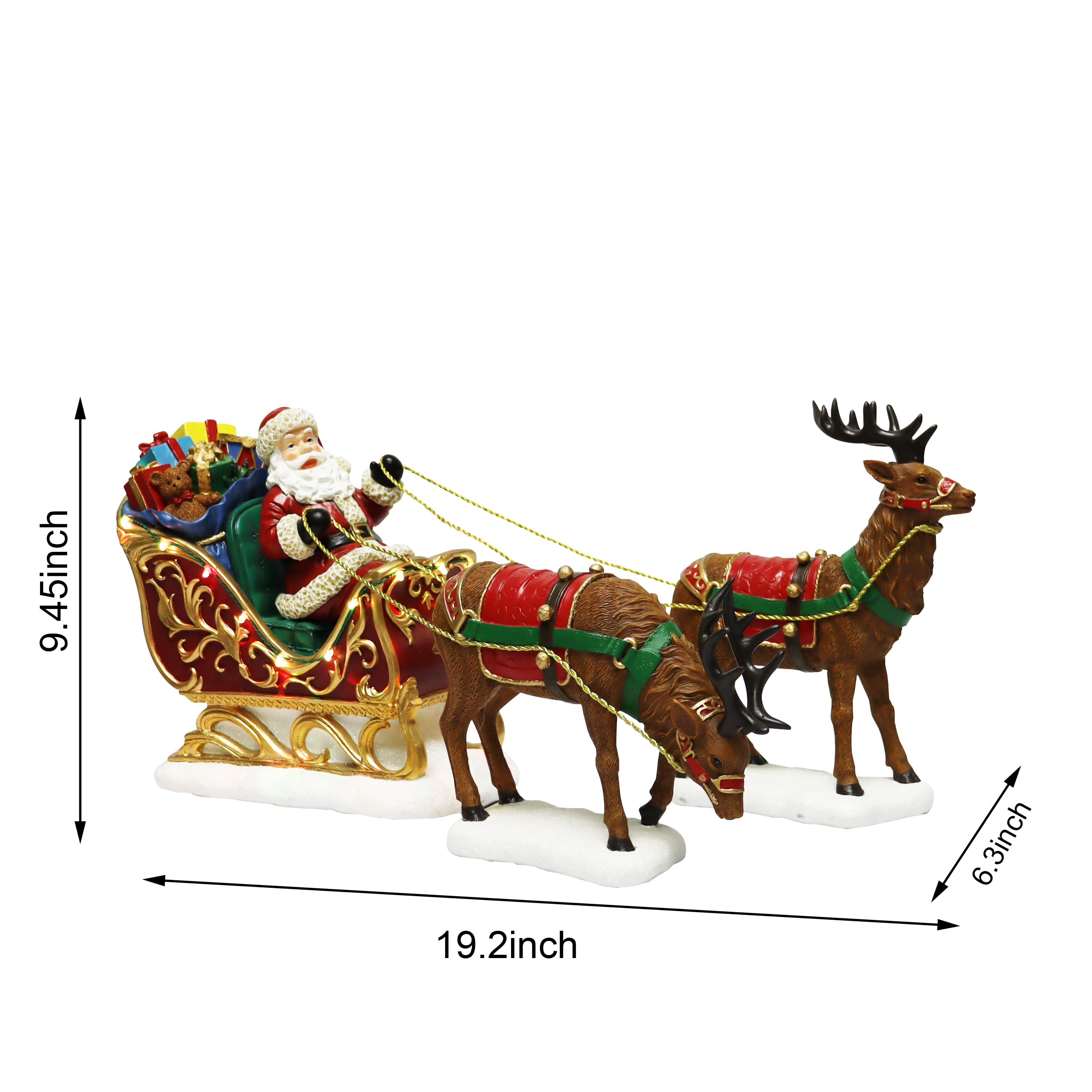 Moments in Time 9.5" Santa Riding Sleigh with Reindeers Décor