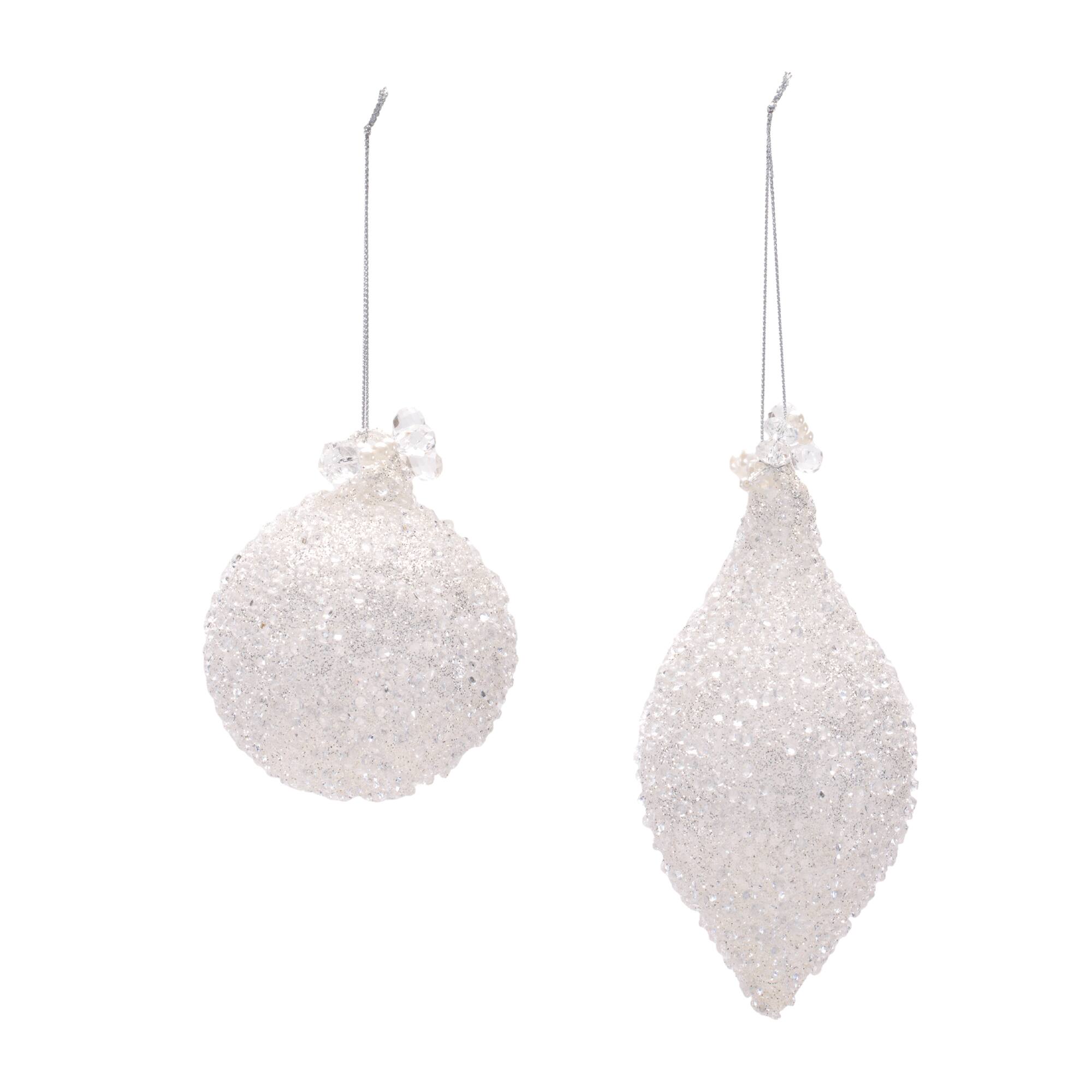 Melrose Silver Beaded Glass Ornament with Jewel Accent Set