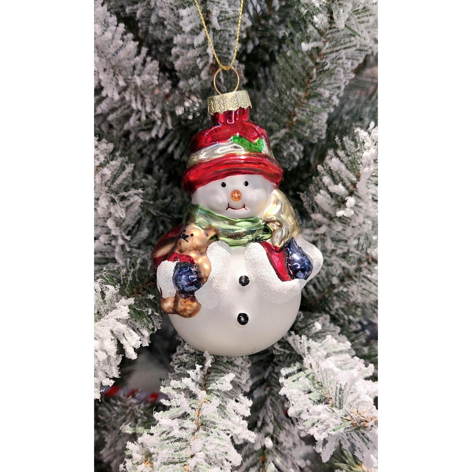 Wizardi 12" Snowman with Teddy Bear Christmas Ornament