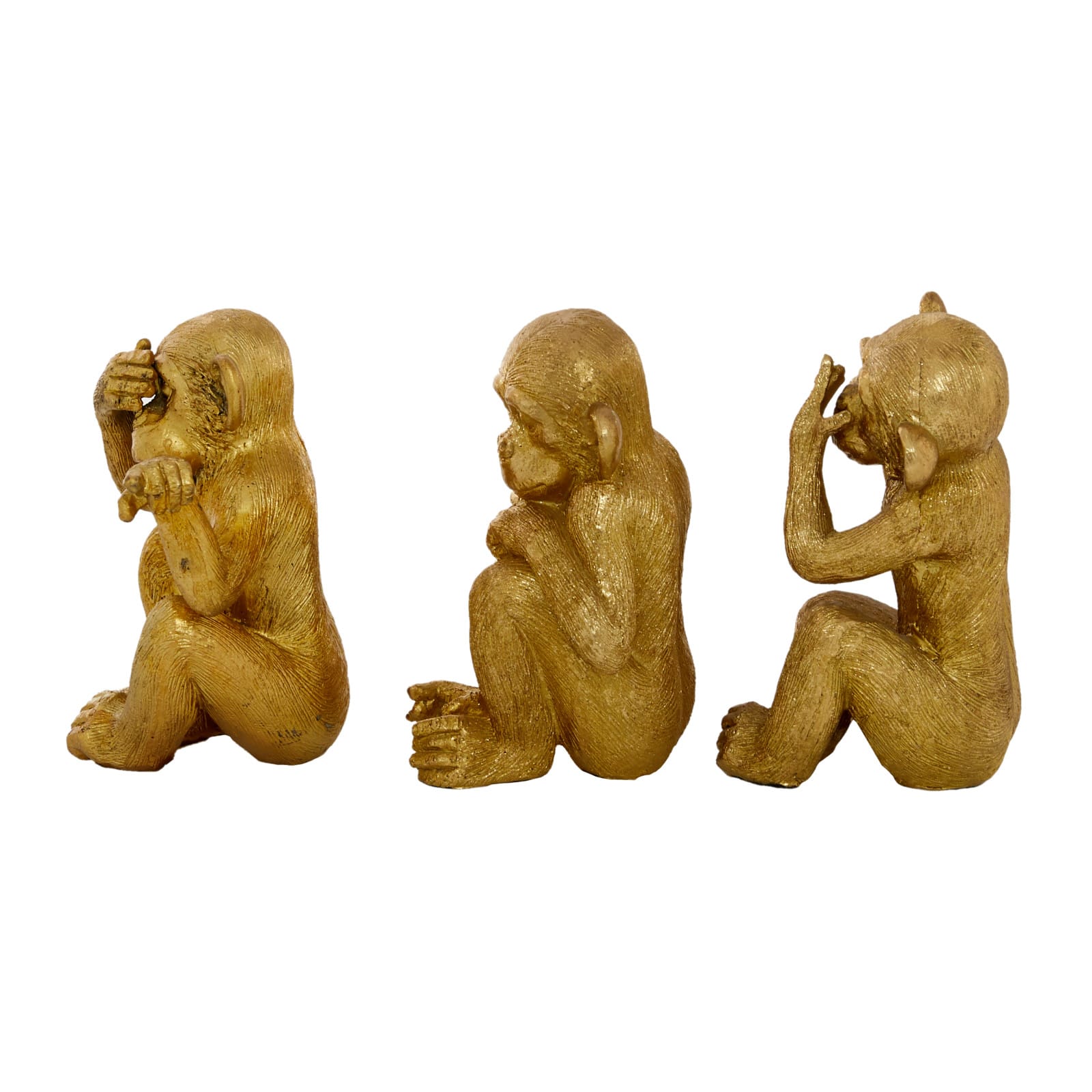 6" Gold Polystone Monkey Sculpture Set