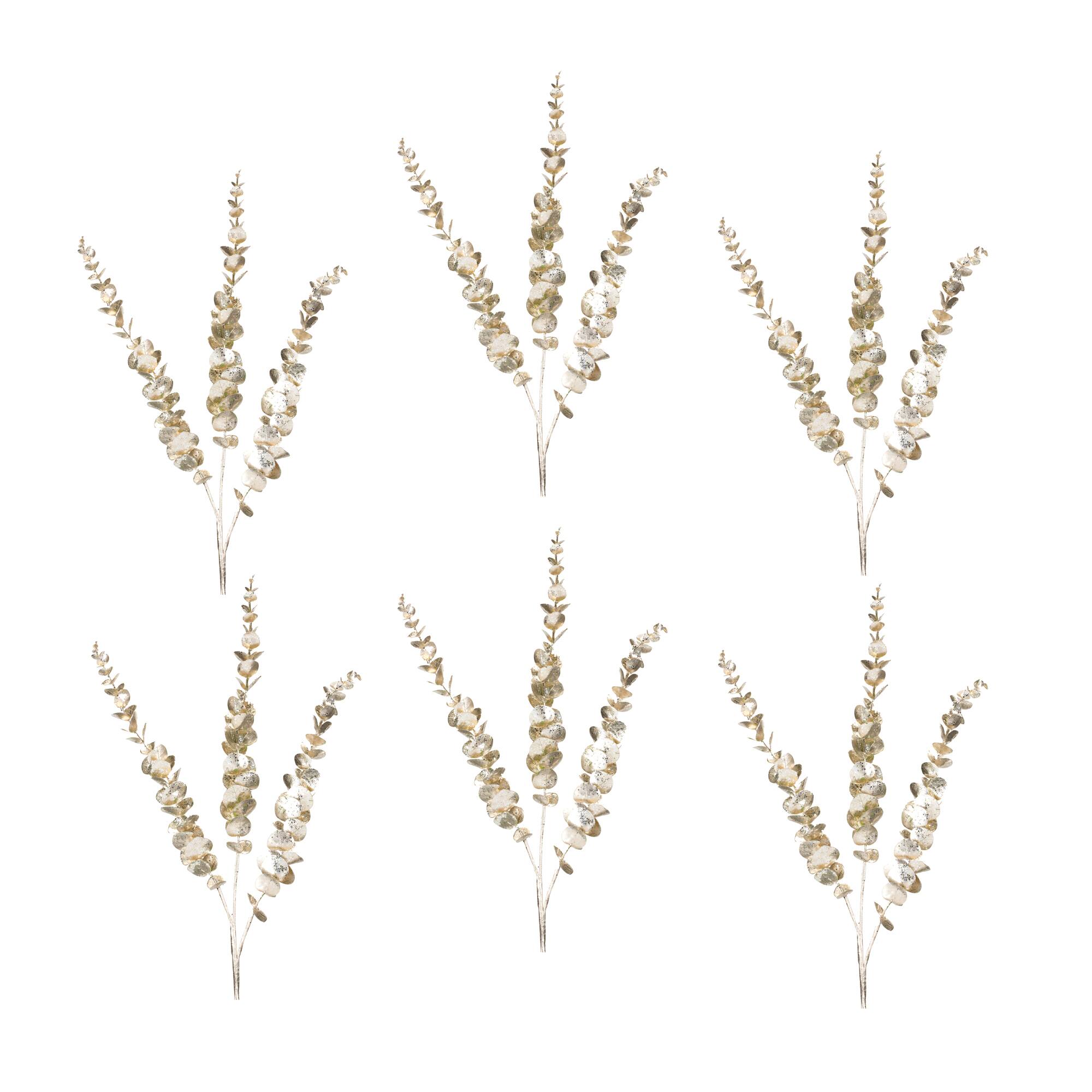 36" Champagne Glittered Eucalyptus Sprays, 6ct.
