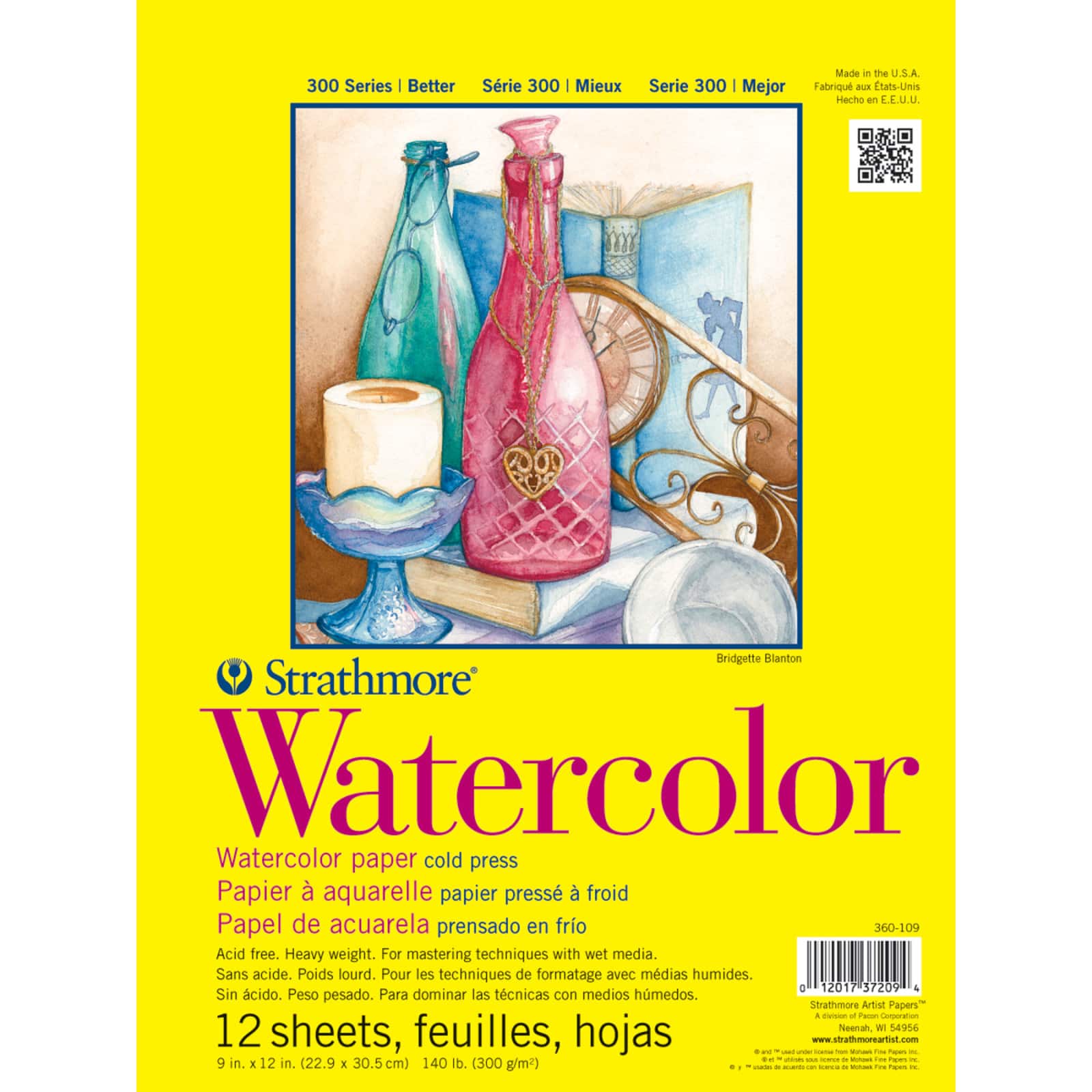 Strathmore Watercolor Paper Pad, 300 Series, Tape-Bound, 12 Sheets, 9" x 12"