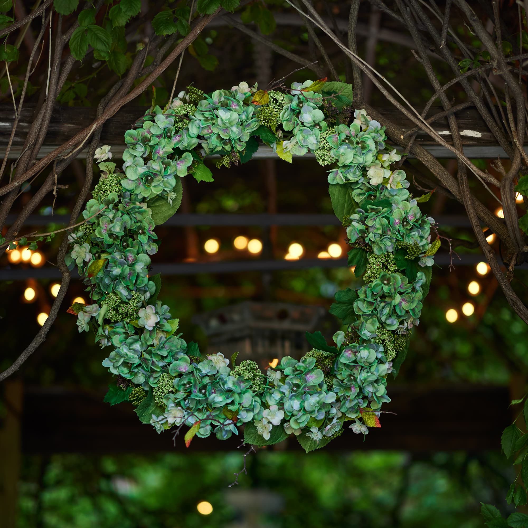 32.25" Green Hydrangea & Sedum Floral Wreath