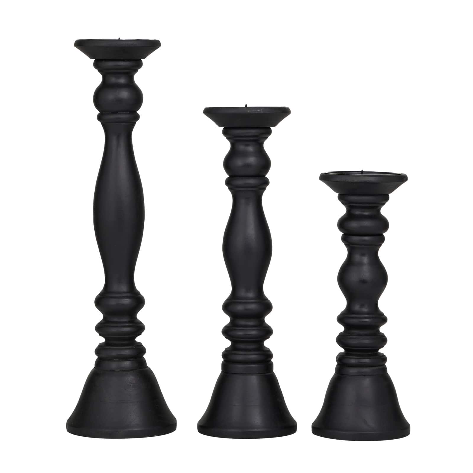 Turned Wood Pillar Candle Holder Set