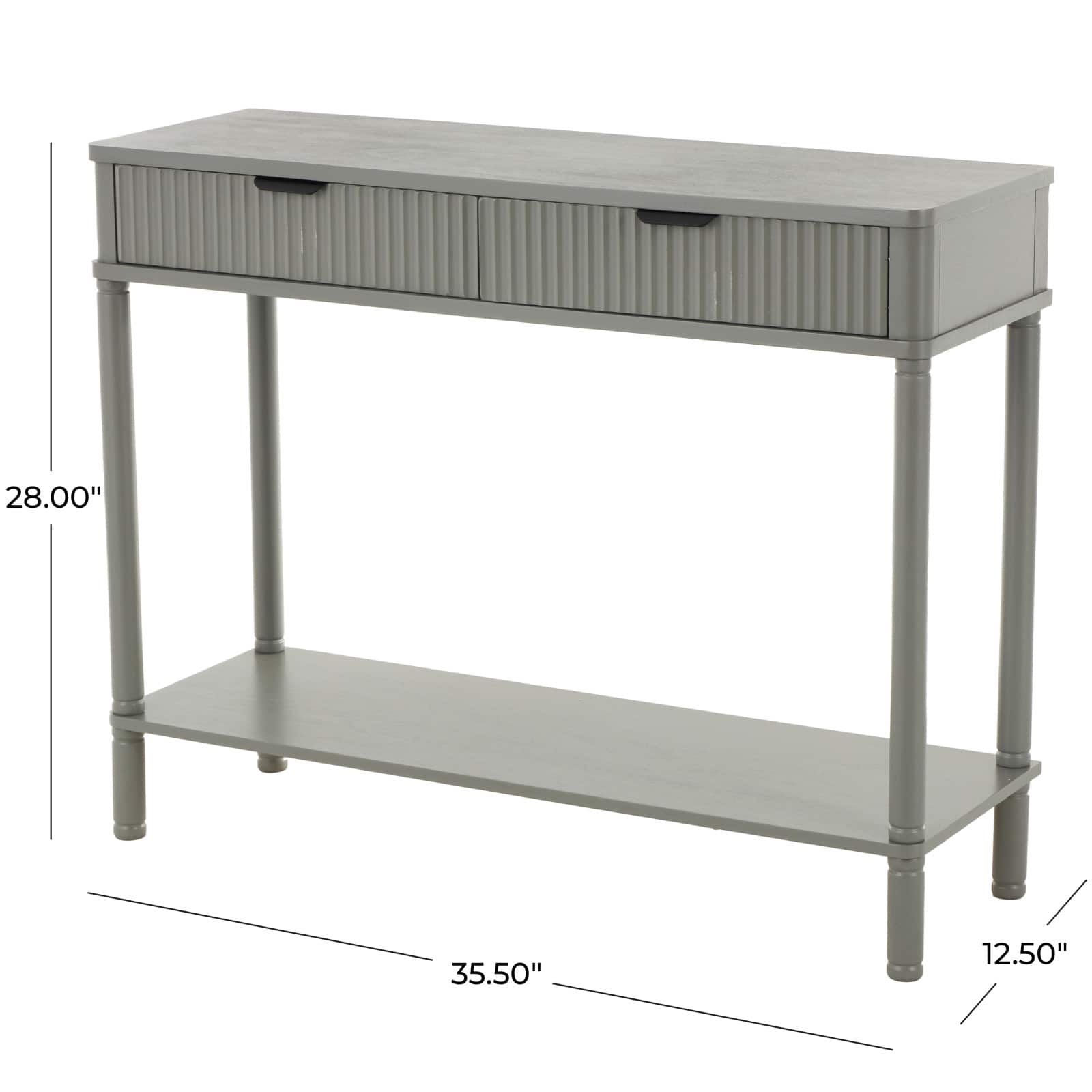36" 2-Drawer Gray Handmade Wooden Console Table with Black Handle & Ribbed Front