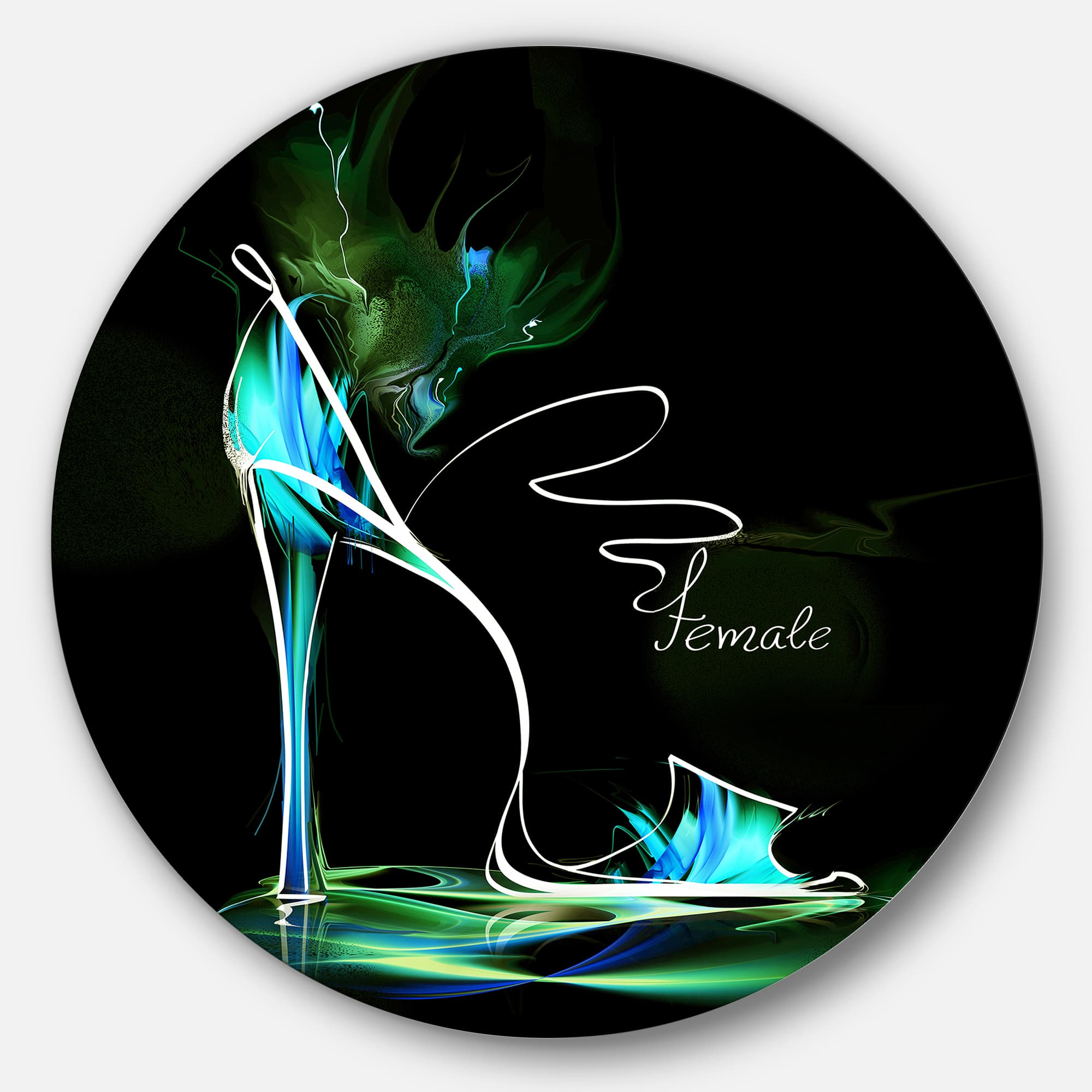 Designart - Green High Heel Show' Disc Abstract Circle Metal Wall Art
