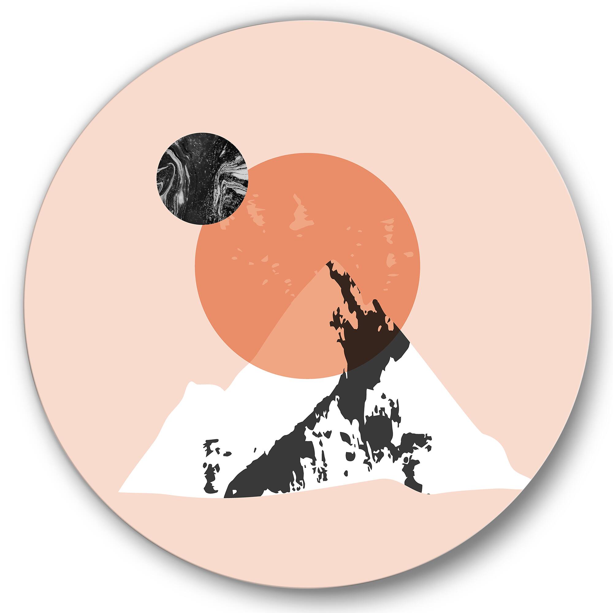 Designart - Modern Minimalist Mountain Sun and Moon