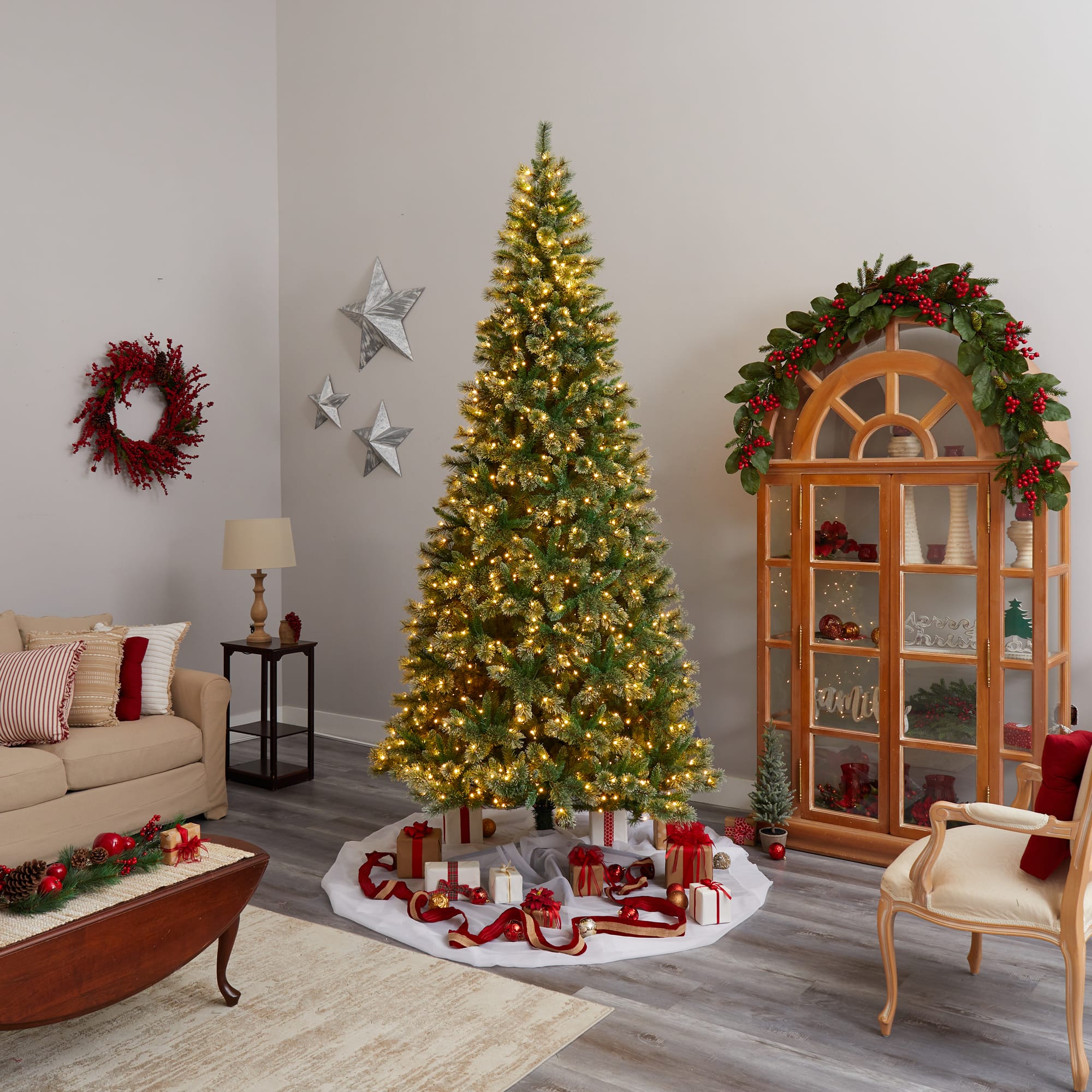 10ft. Pre-Lit Wisconsin Snow Tip Pine Artificial Christmas Tree, Clear LED Lights