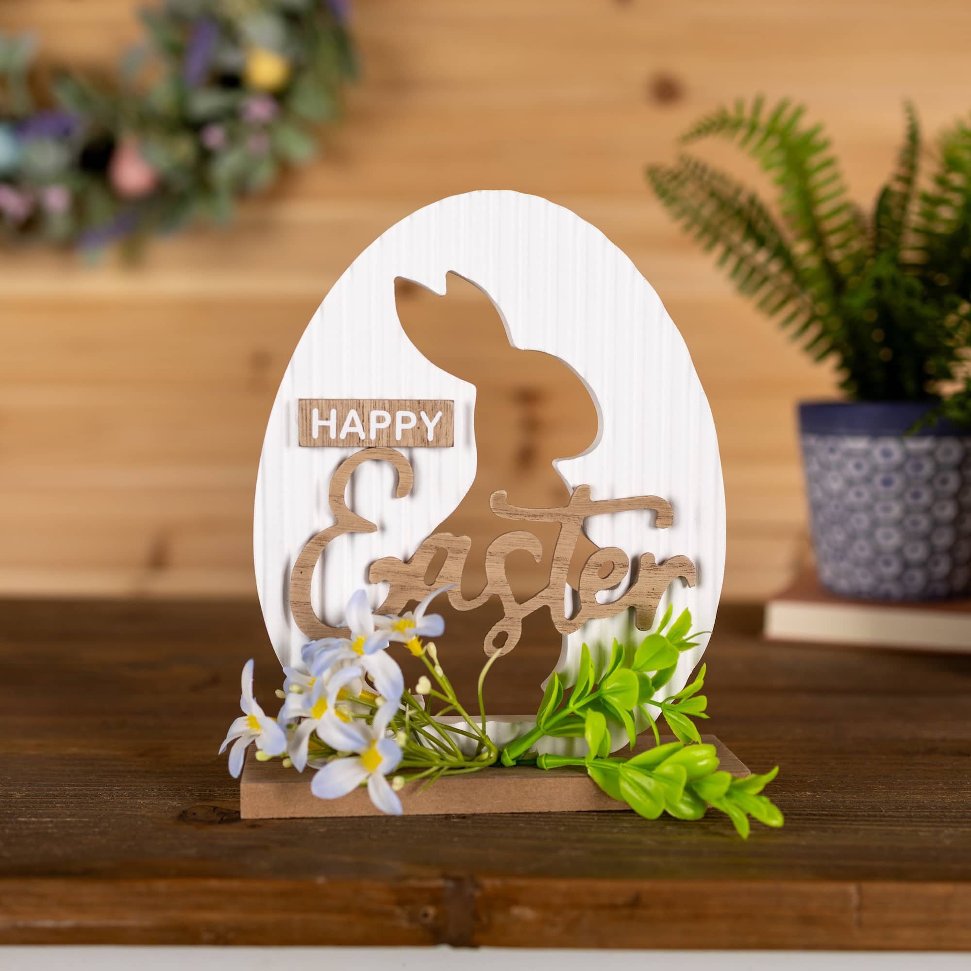 8" Happy Easter Rabbit Tabletop Sign