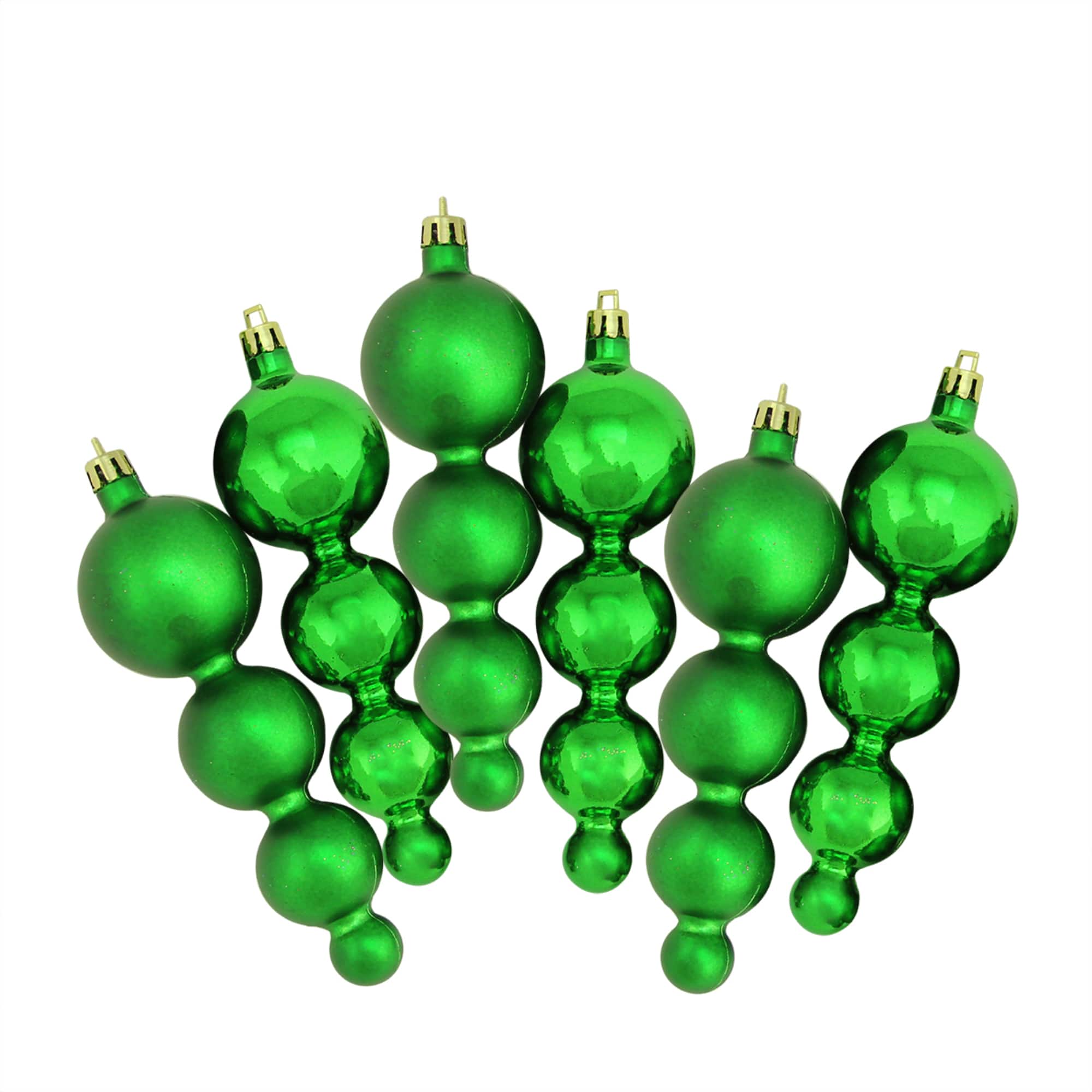 6ct Shiny & Matte 5.75" Finial Shatterproof Ornaments, Christmas Green