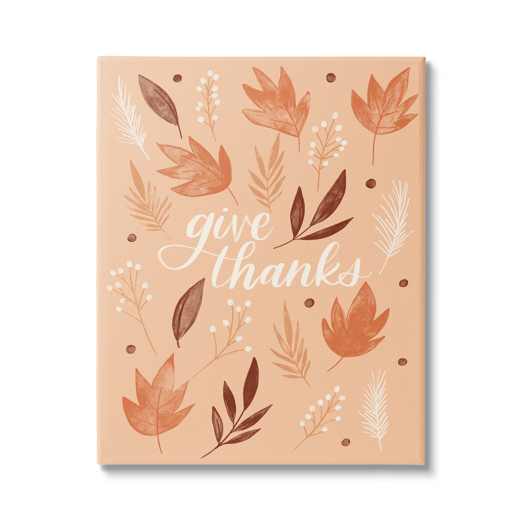 Stupell Industries Give Thanks Autumnal Leaves Canvas Wall Art