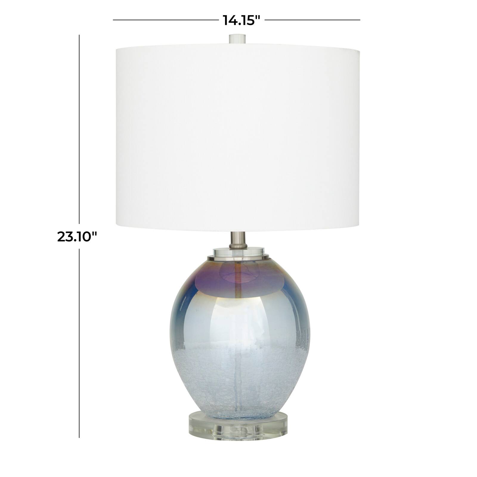 Blue Glass Table Lamp Set of 2 14", 23"