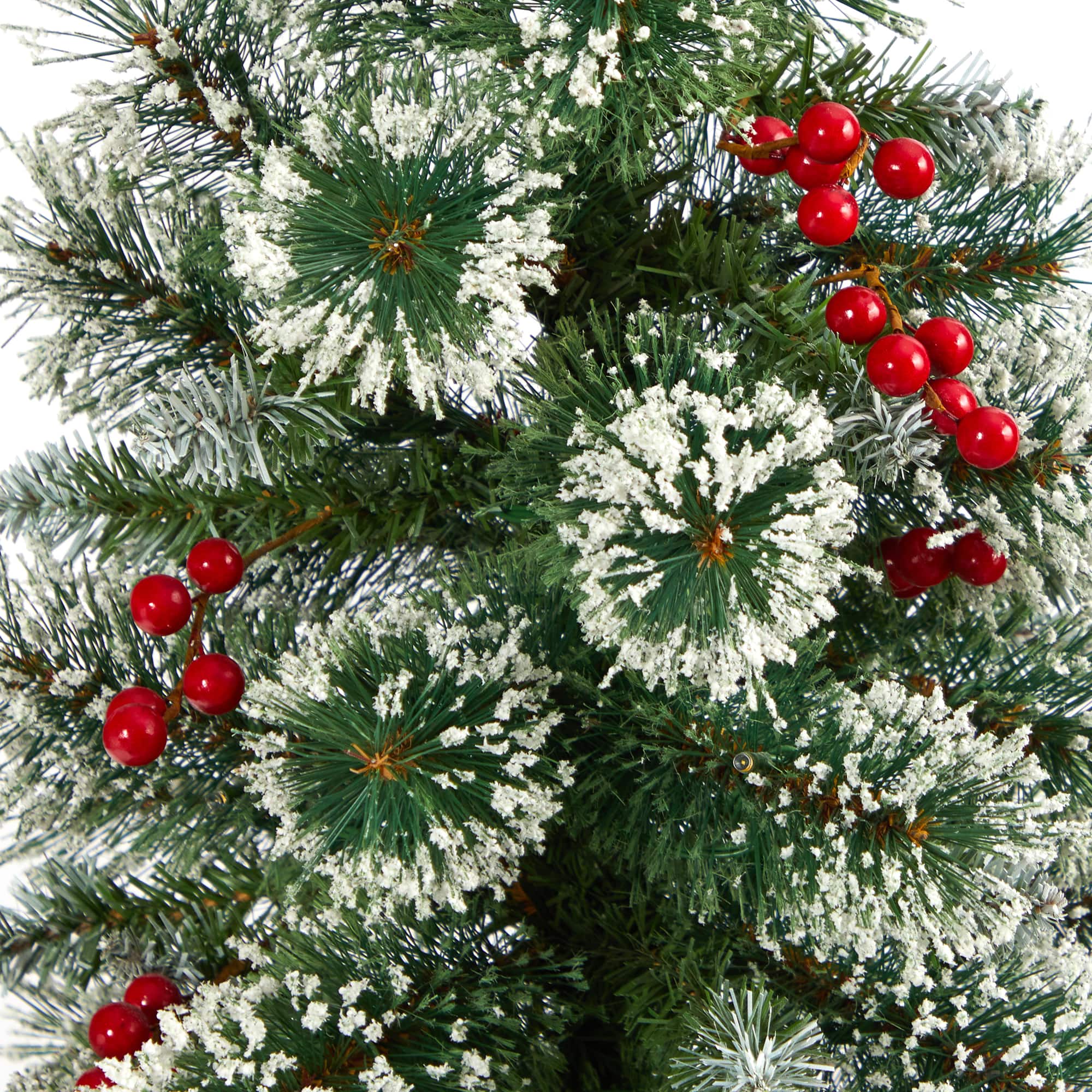 4ft. Pre-Lit Potted Frosted Swiss Pine with Berries Artificial Christmas Tree, Clear LED Lights