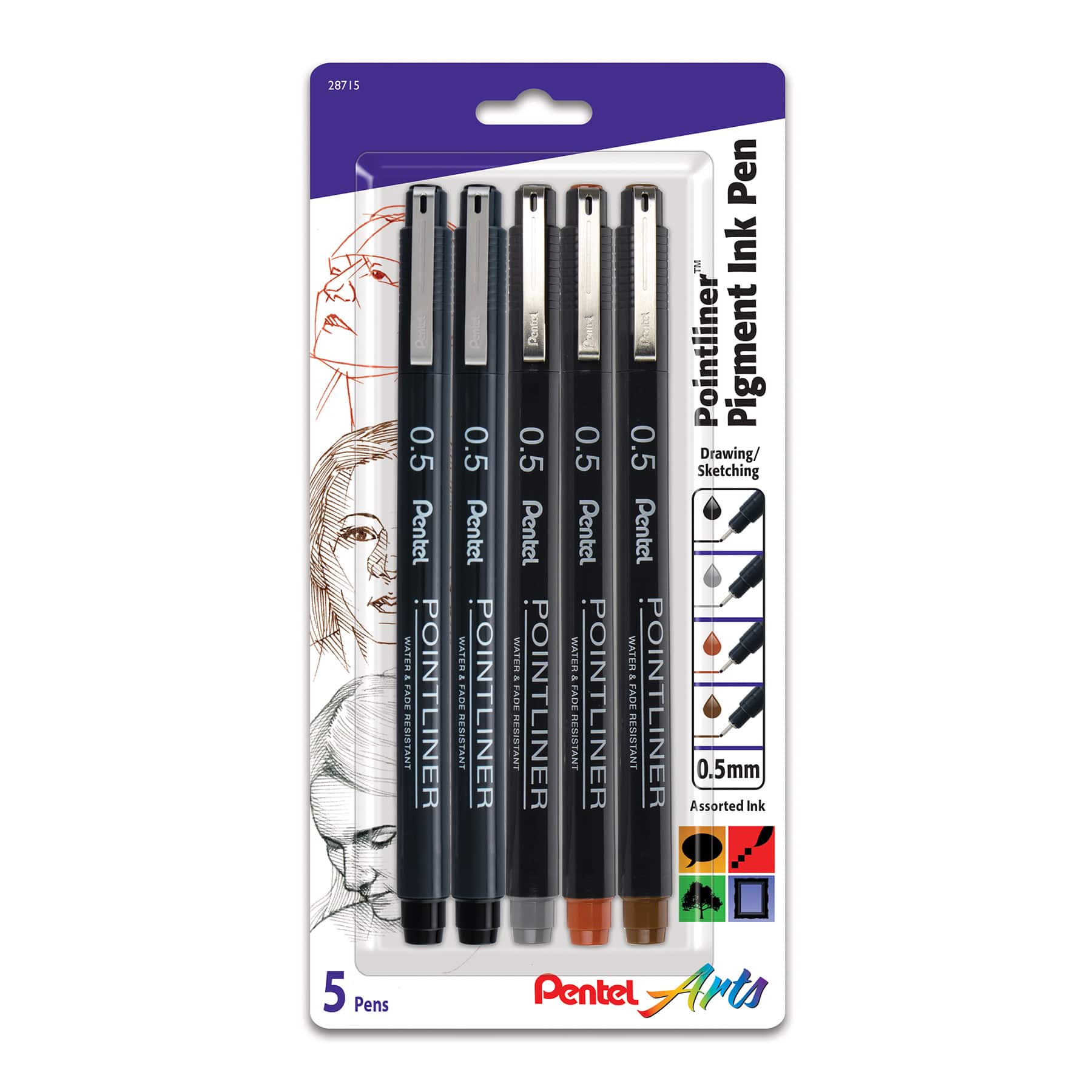 Pentel Arts® Pointliner™ 0.5mm Pigment Ink Pen Set