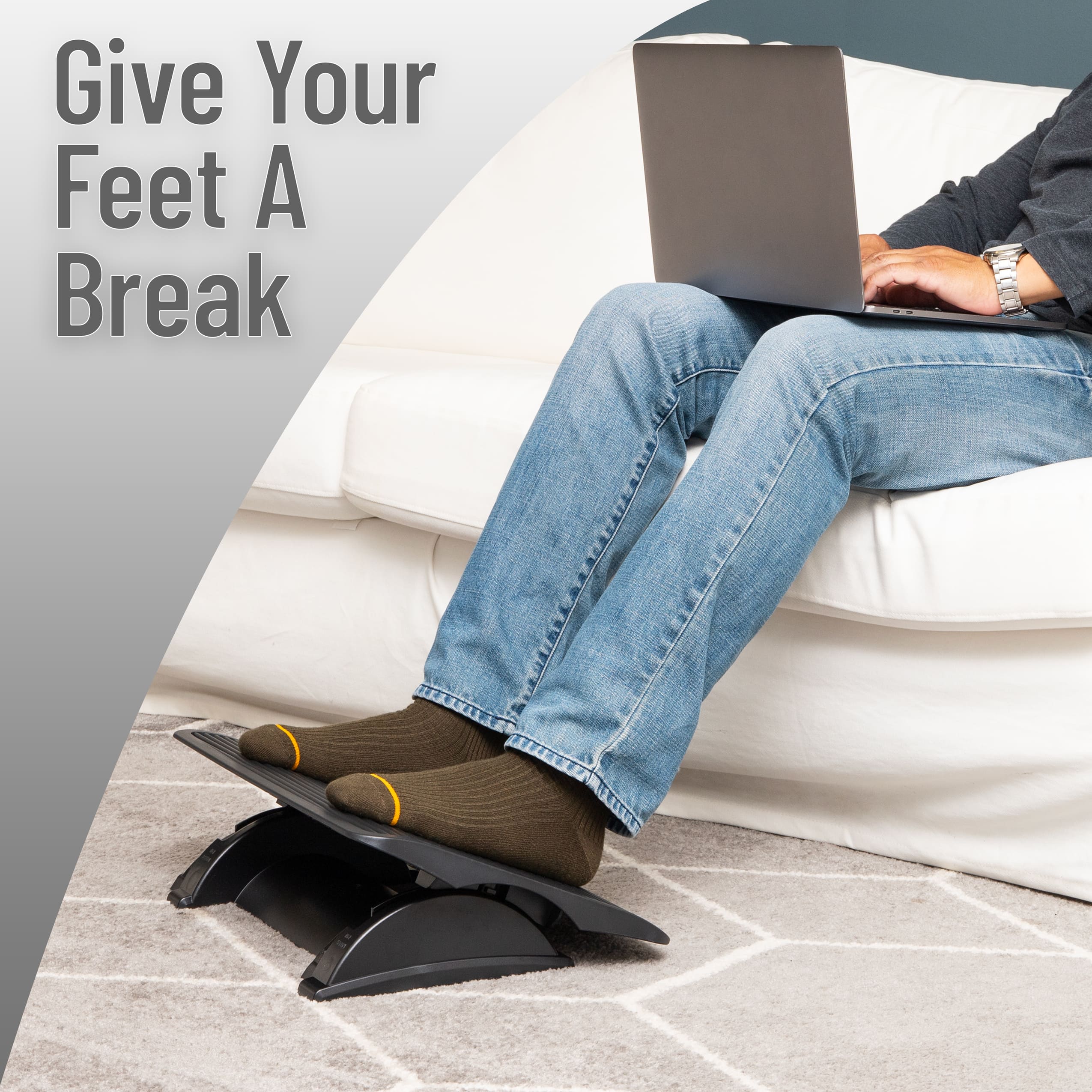 Mind Reader Foot Rest, Under Desk at Work, Ergonomic, Height Adjustable, Office, Plastic, Black