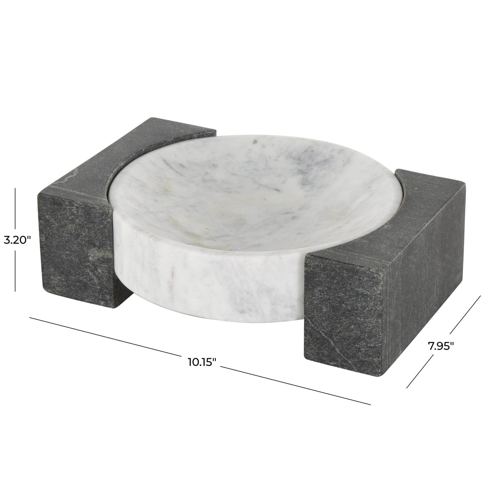 White & Black Marble Geometric Round Tray with Rectangular Blocks