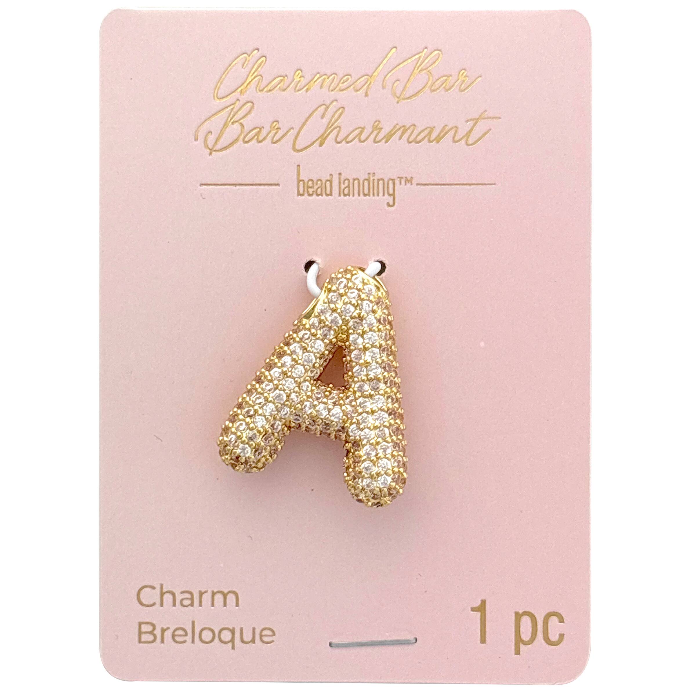 Charmed Bar Crystal-Studded Gold Letter Charm by Bead Landing