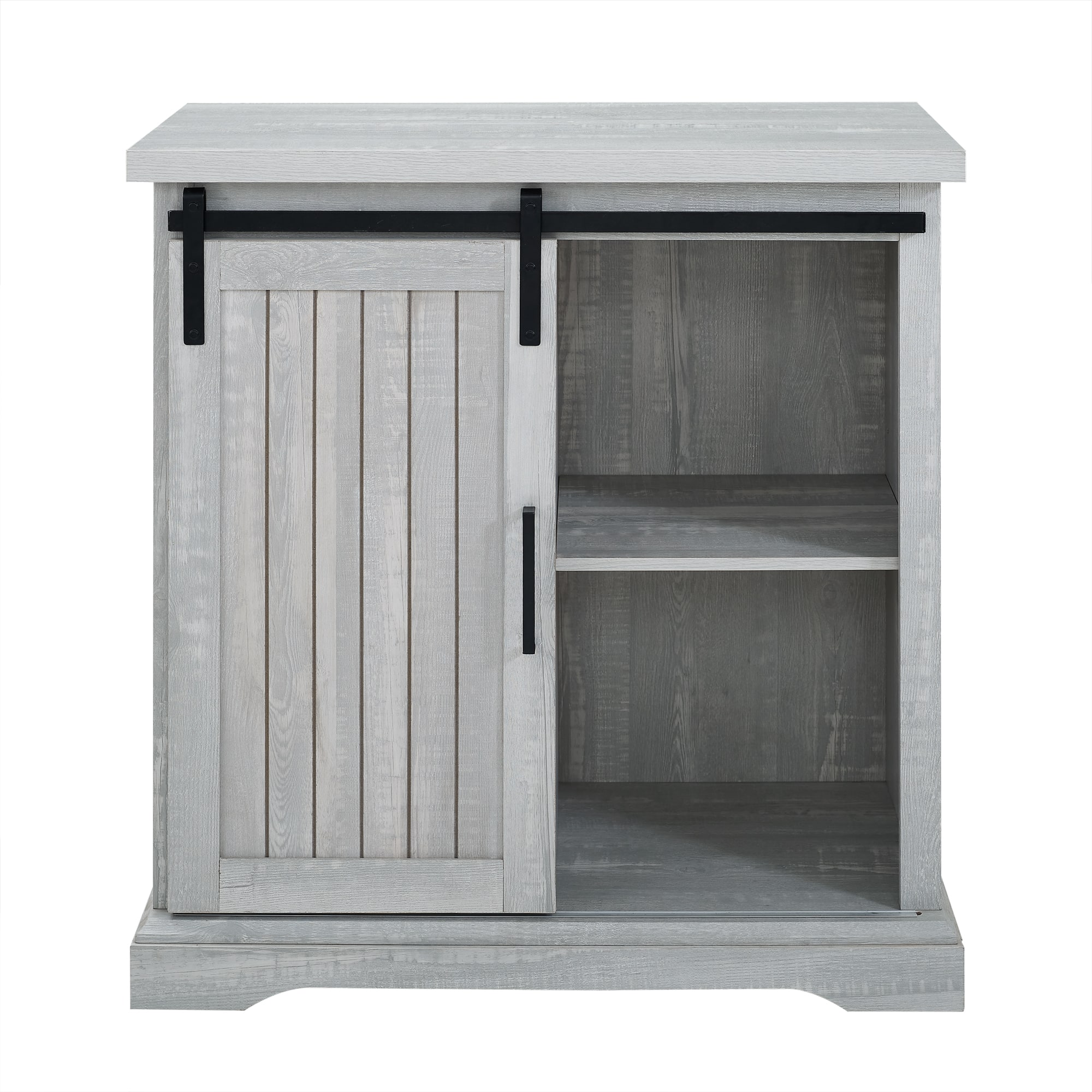 Walker Edison 32" Stone Grey Sliding Grooved Door Modern Accent Cabinet
