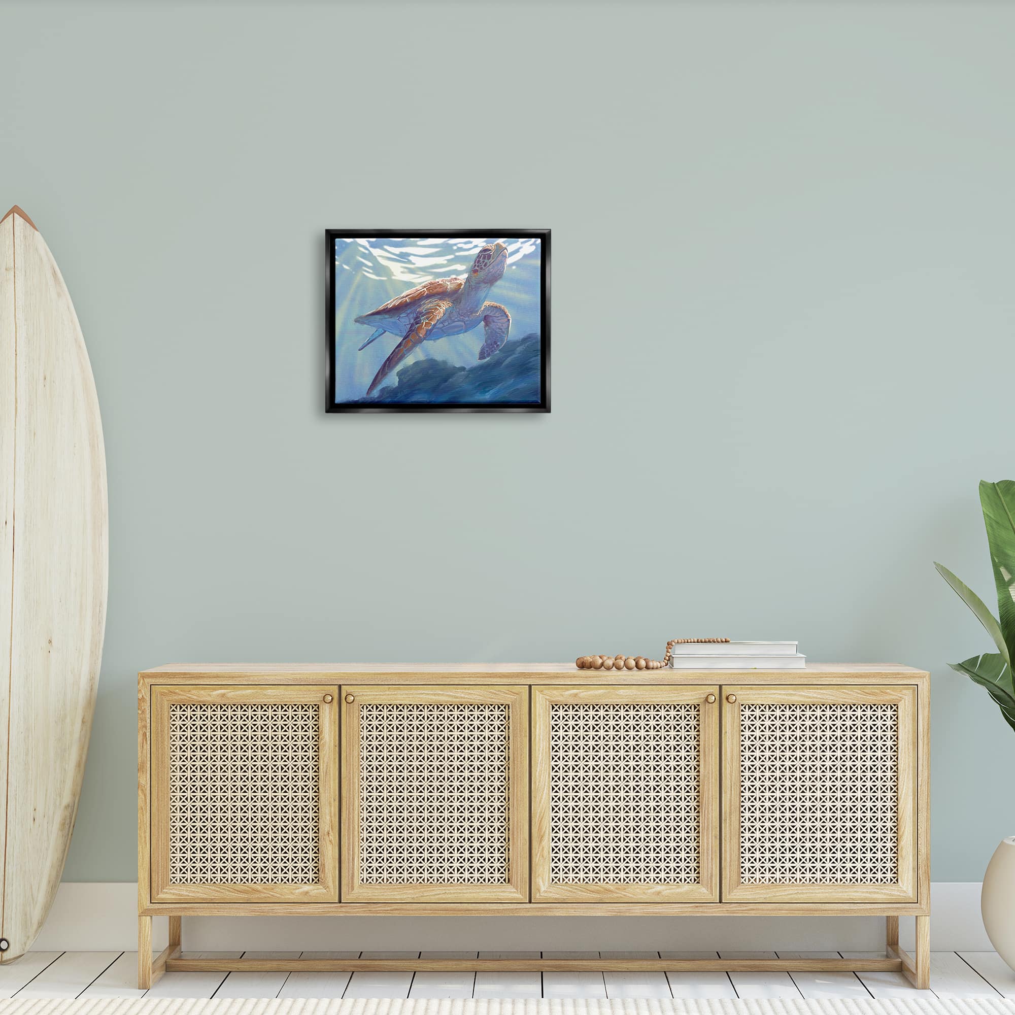 Stupell Industries Deep Ocean Sea Turtle Framed Floater Canvas Wall Art