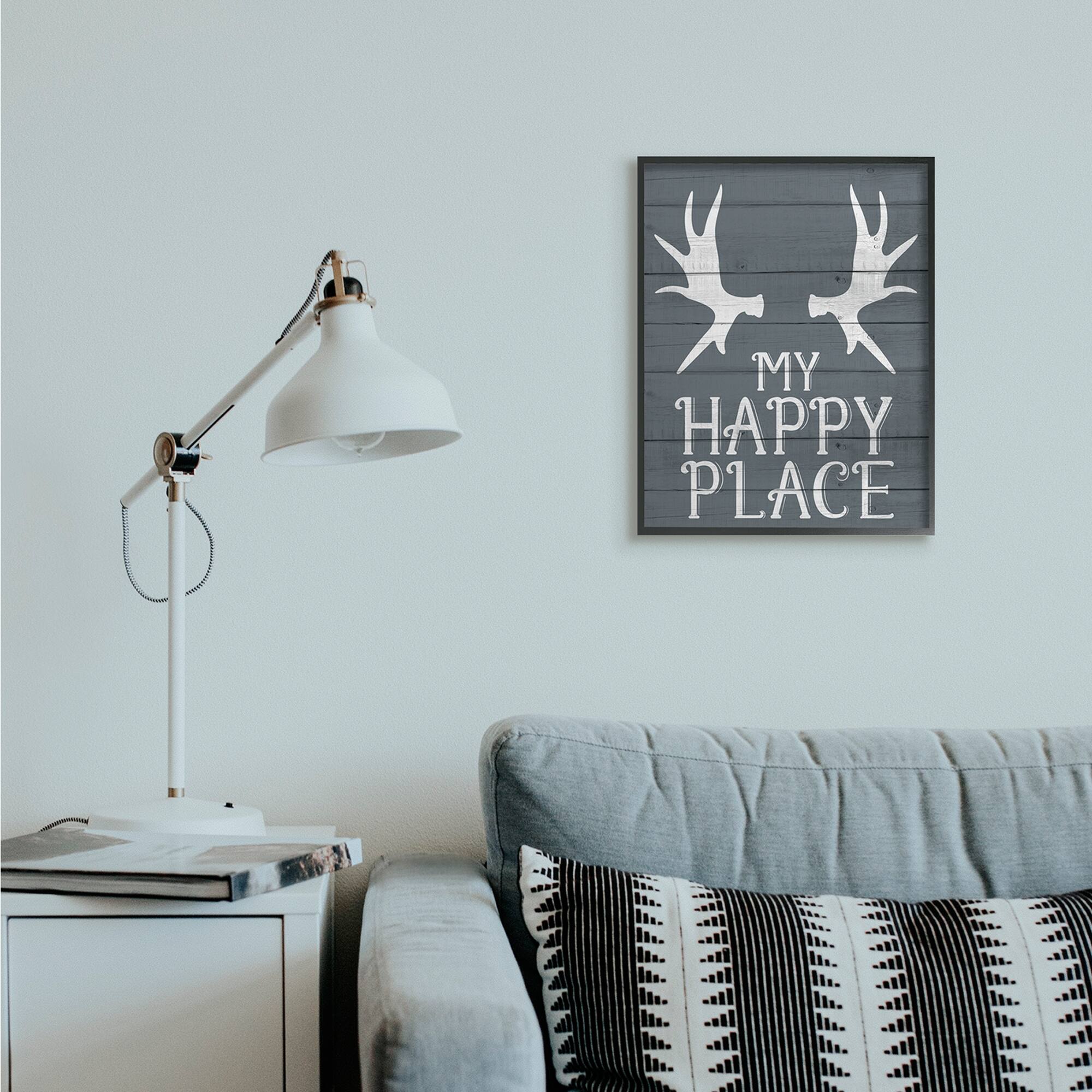 Stupell Industries Rustic My Happy Place Large Elk Antlers in Black Frame Wall Art