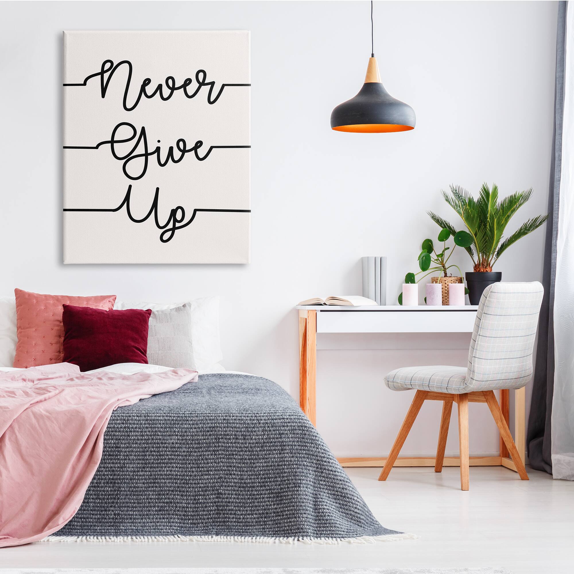 Stupell Industries Never Give Up Phrase Abstract Line Typography Canvas Wall Art