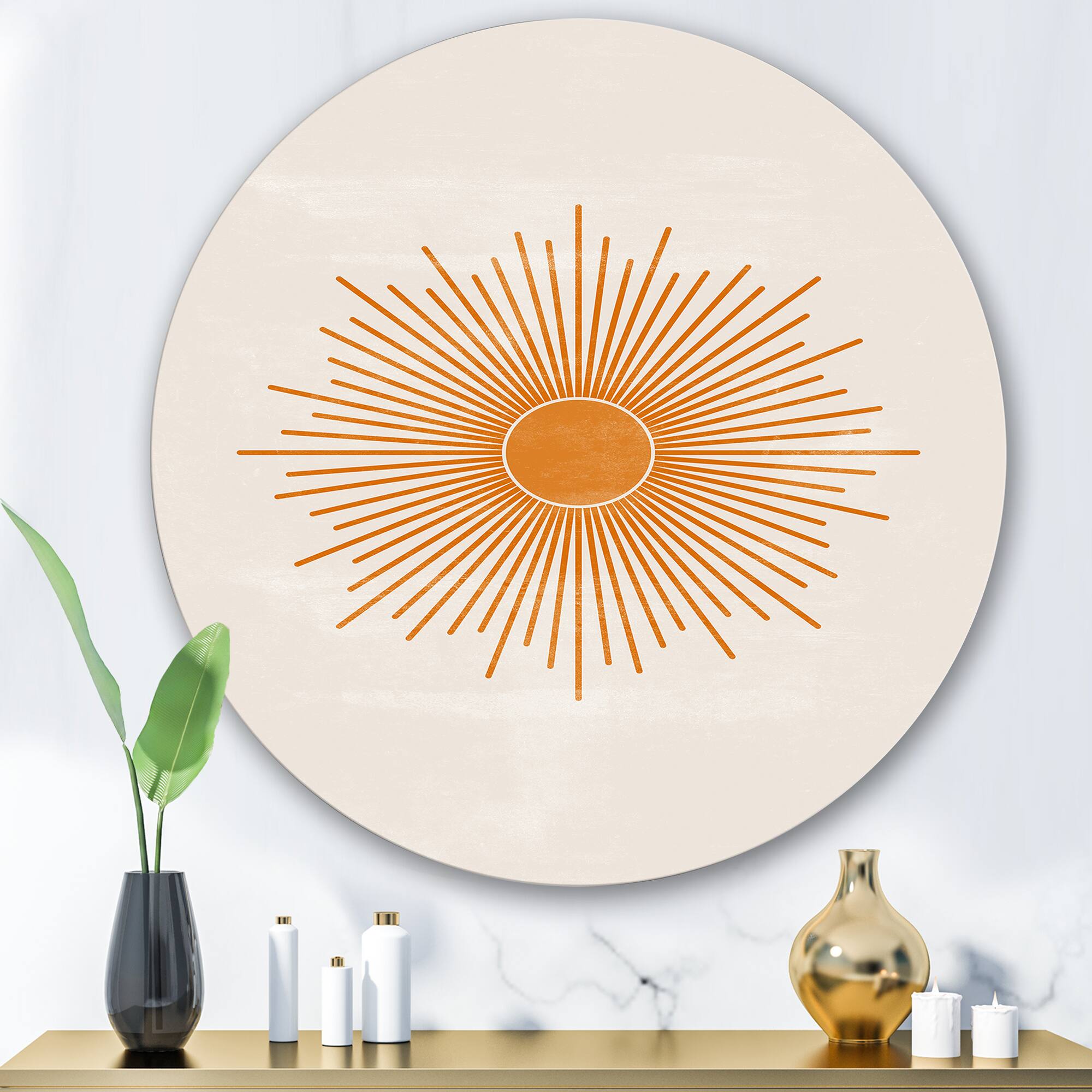 Designart - Orange Sun Print II - Modern Metal Circle Wall Art