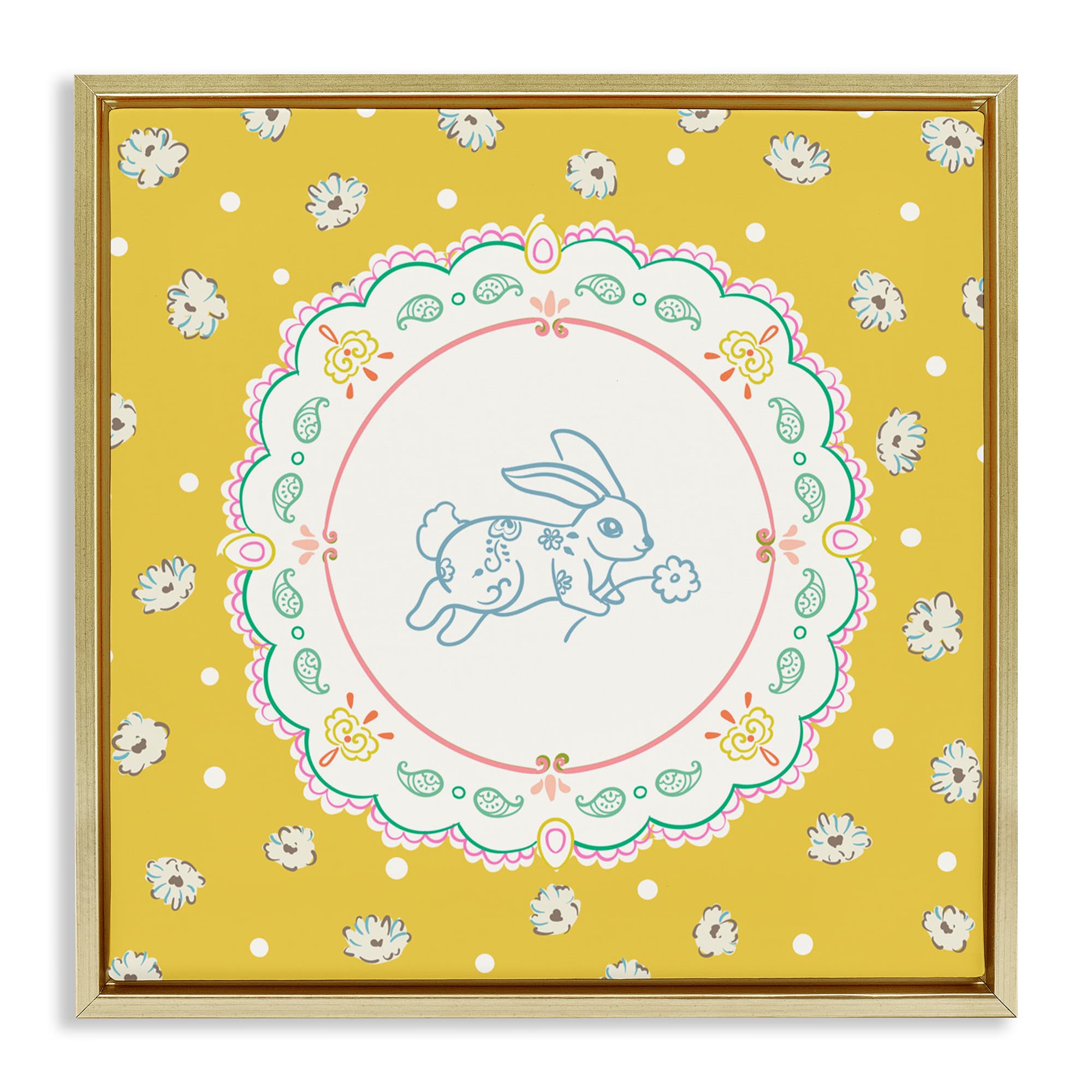 Stupell Industries Yellow Florals Spring Bunny Floating Frame Wall Art
