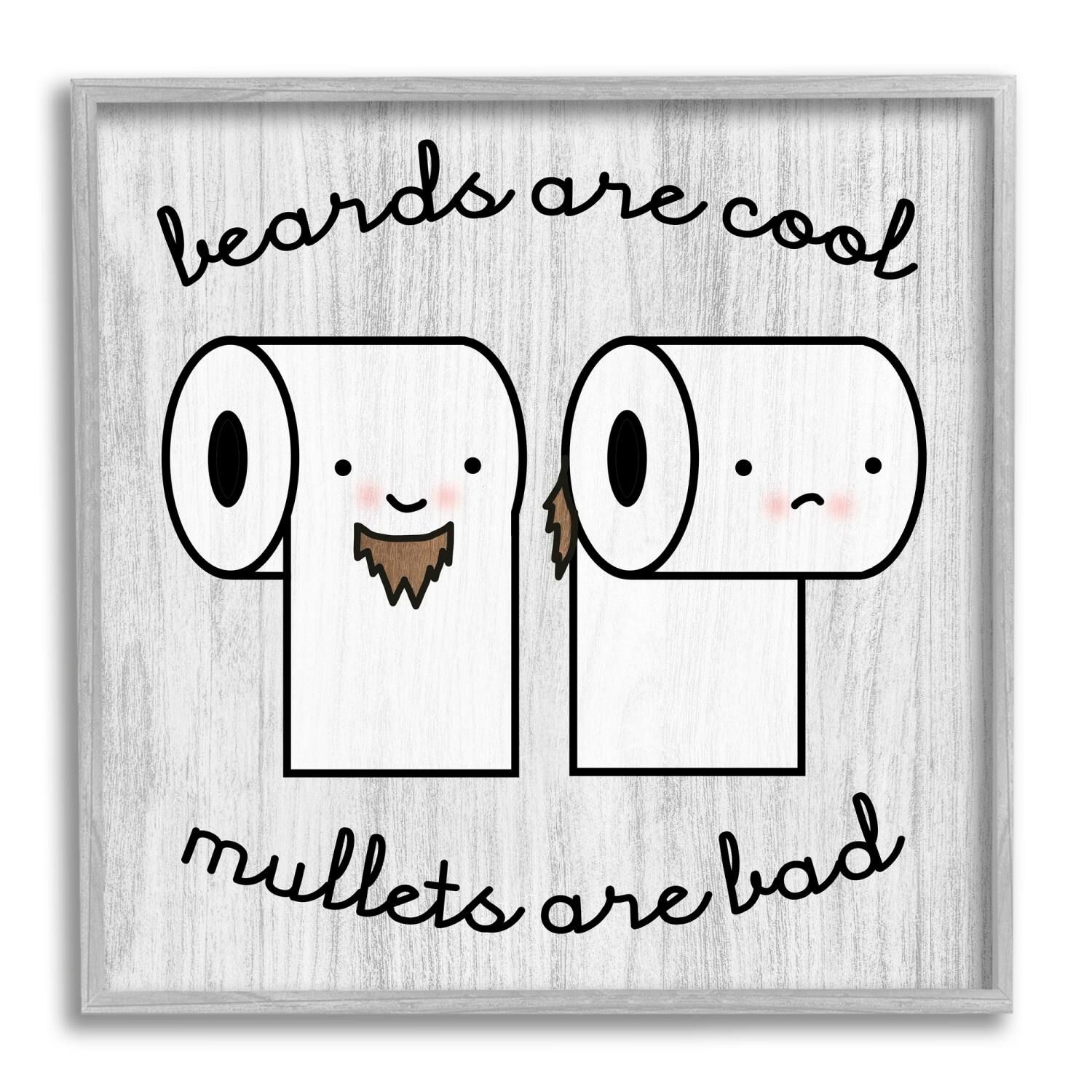 Stupell Industries Beards Vs. Mullets Toilet Paper Bathroom Humor Expression Framed Giclee Art